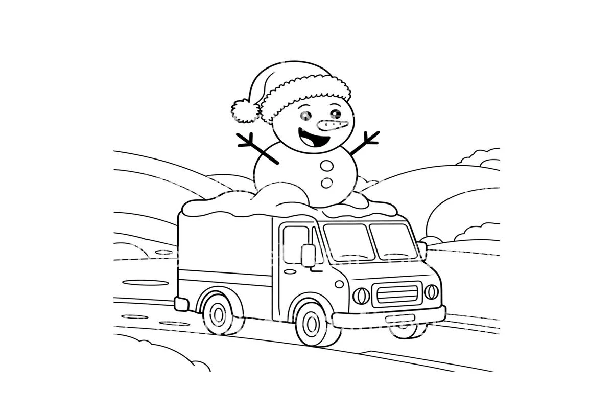 Snowman on Truck Winter Scene Coloring Books - Image 3