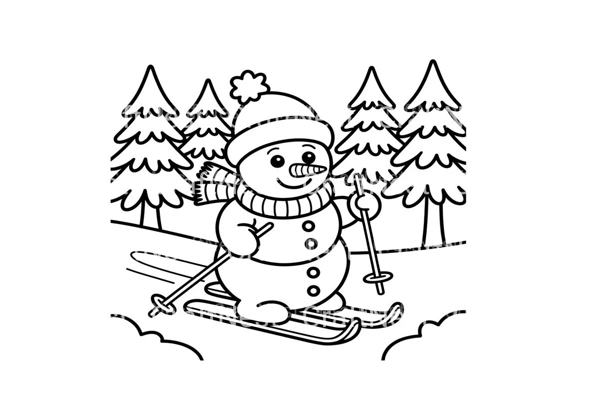 Snowman Skiing Winter Fun Coloring Books - Image 2