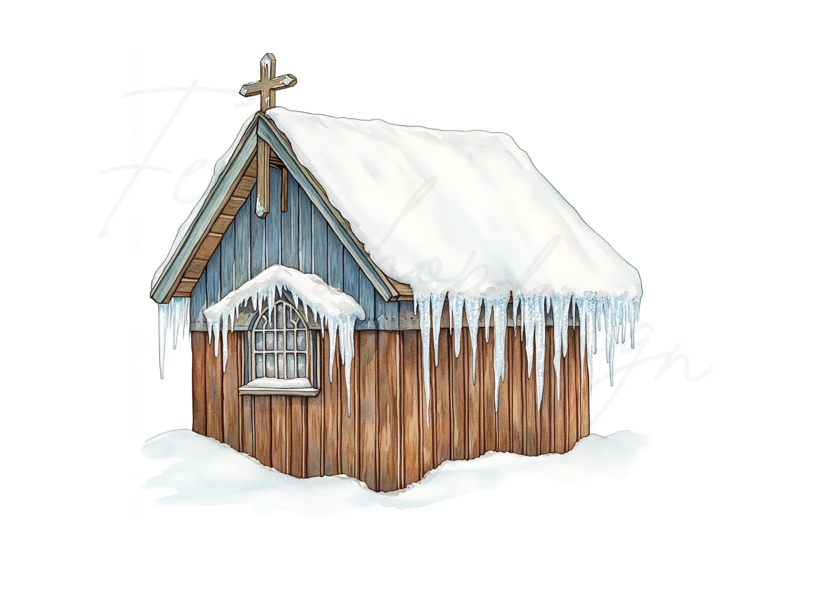 Snowy Rustic Cabins and Churches Clipart Bundle - Image 2