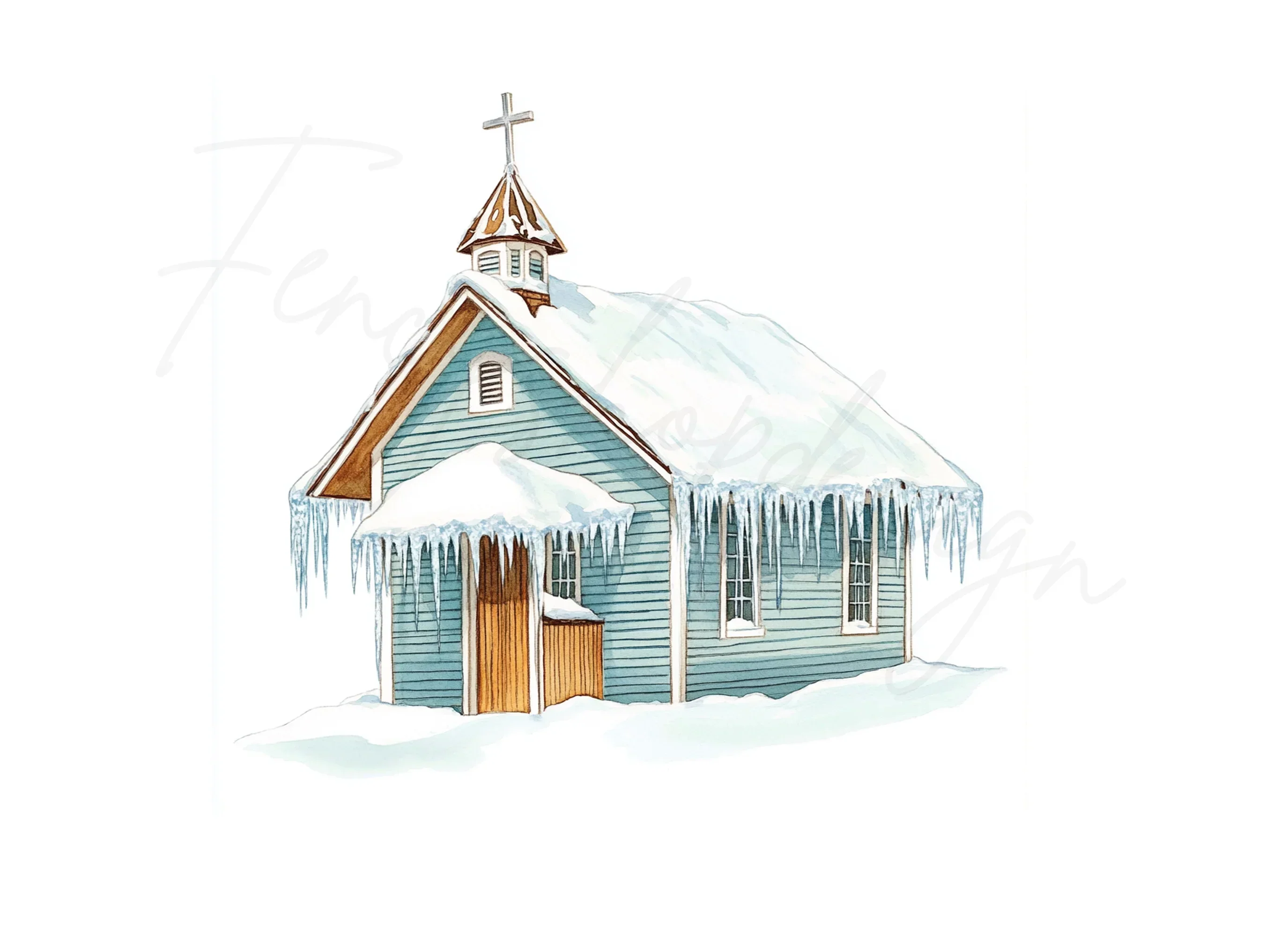 Snowy Rustic Cabins and Churches Clipart Bundle - Image 3