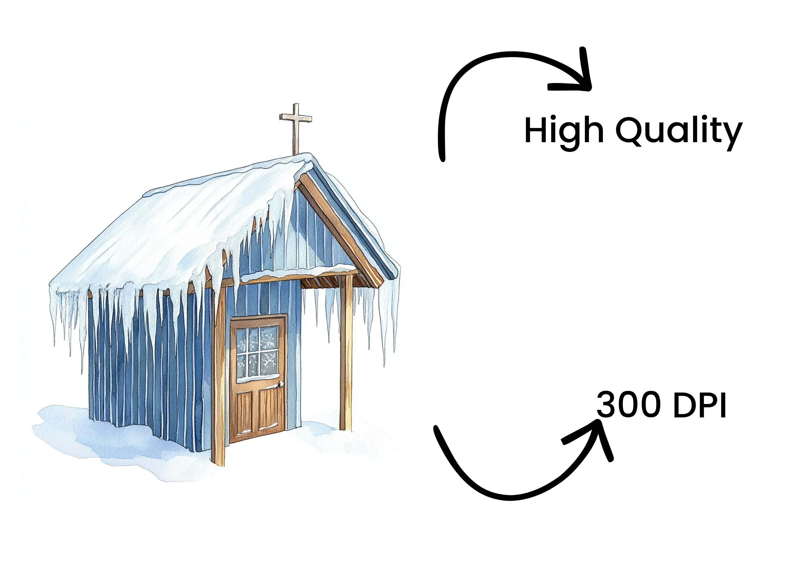 Snowy Rustic Cabins and Churches Clipart Bundle - Image 4