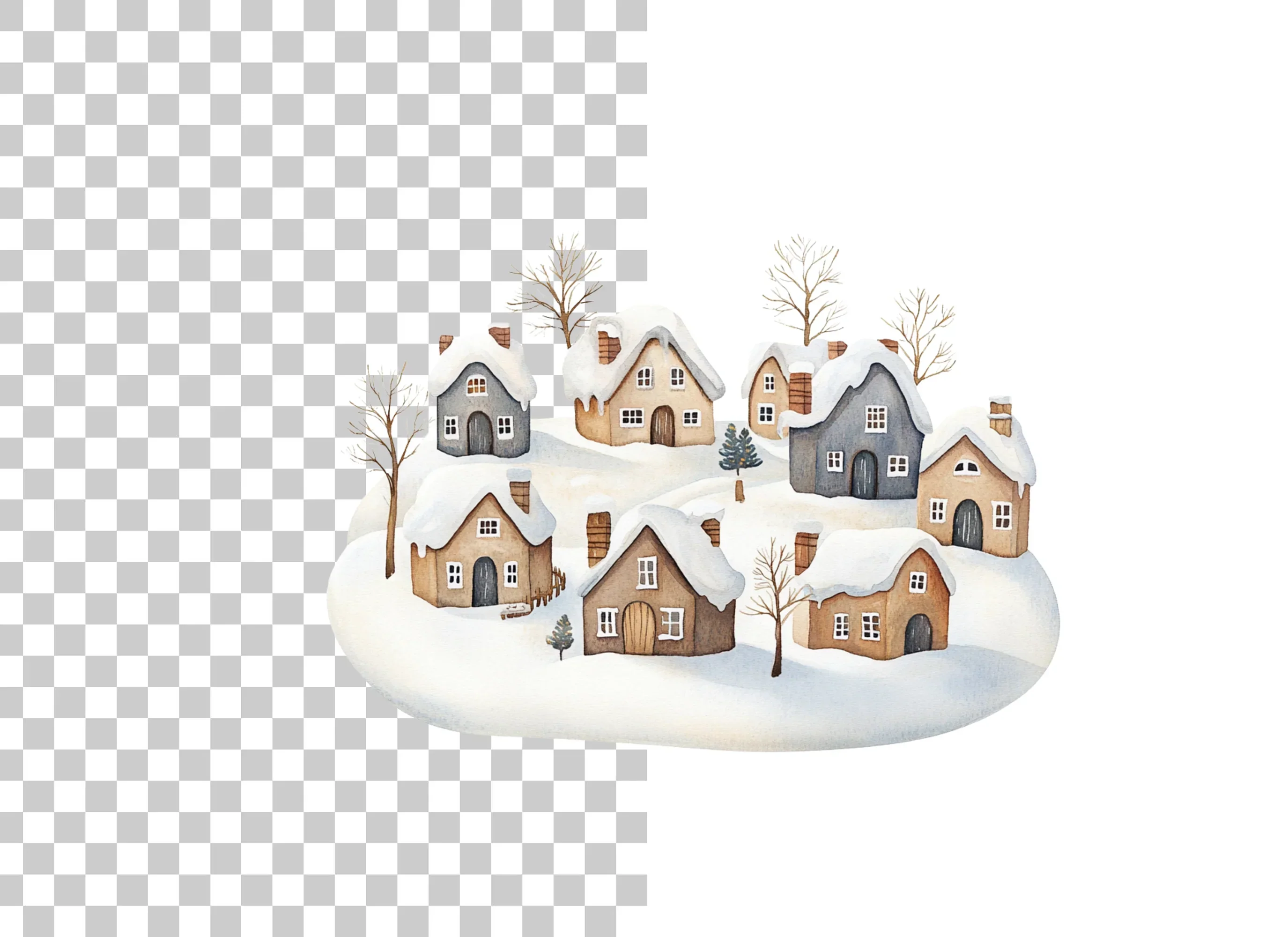 Snowy Village Landscape Clipart Bundle - Image 2