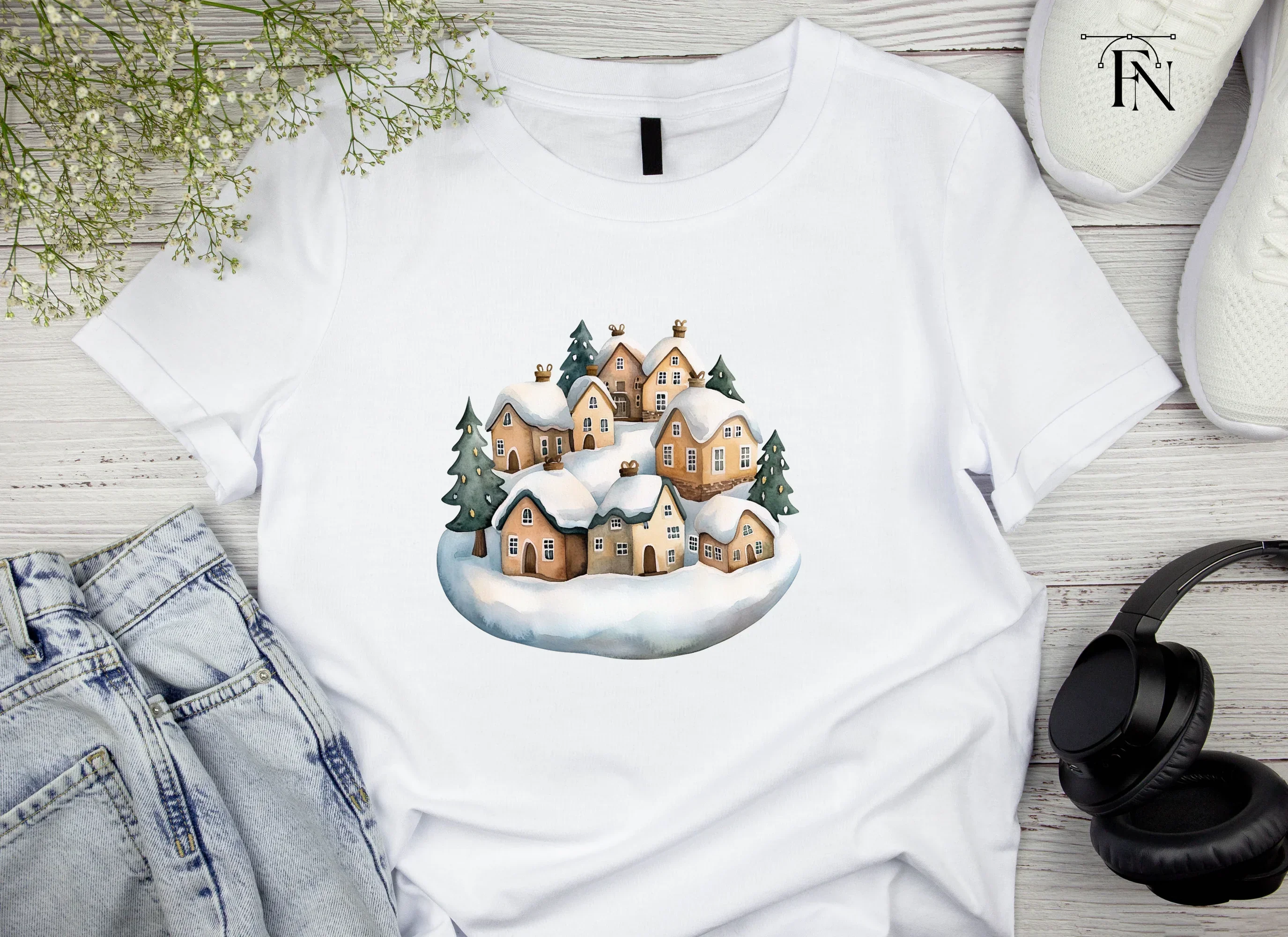 Snowy Village Landscape Clipart Bundle - Image 4