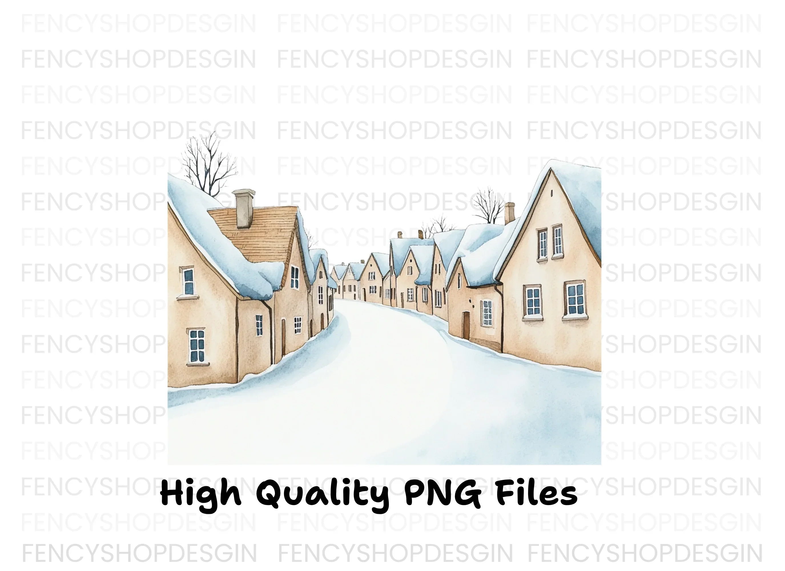 Snowy Village Street Clipart Bundle - Image 3