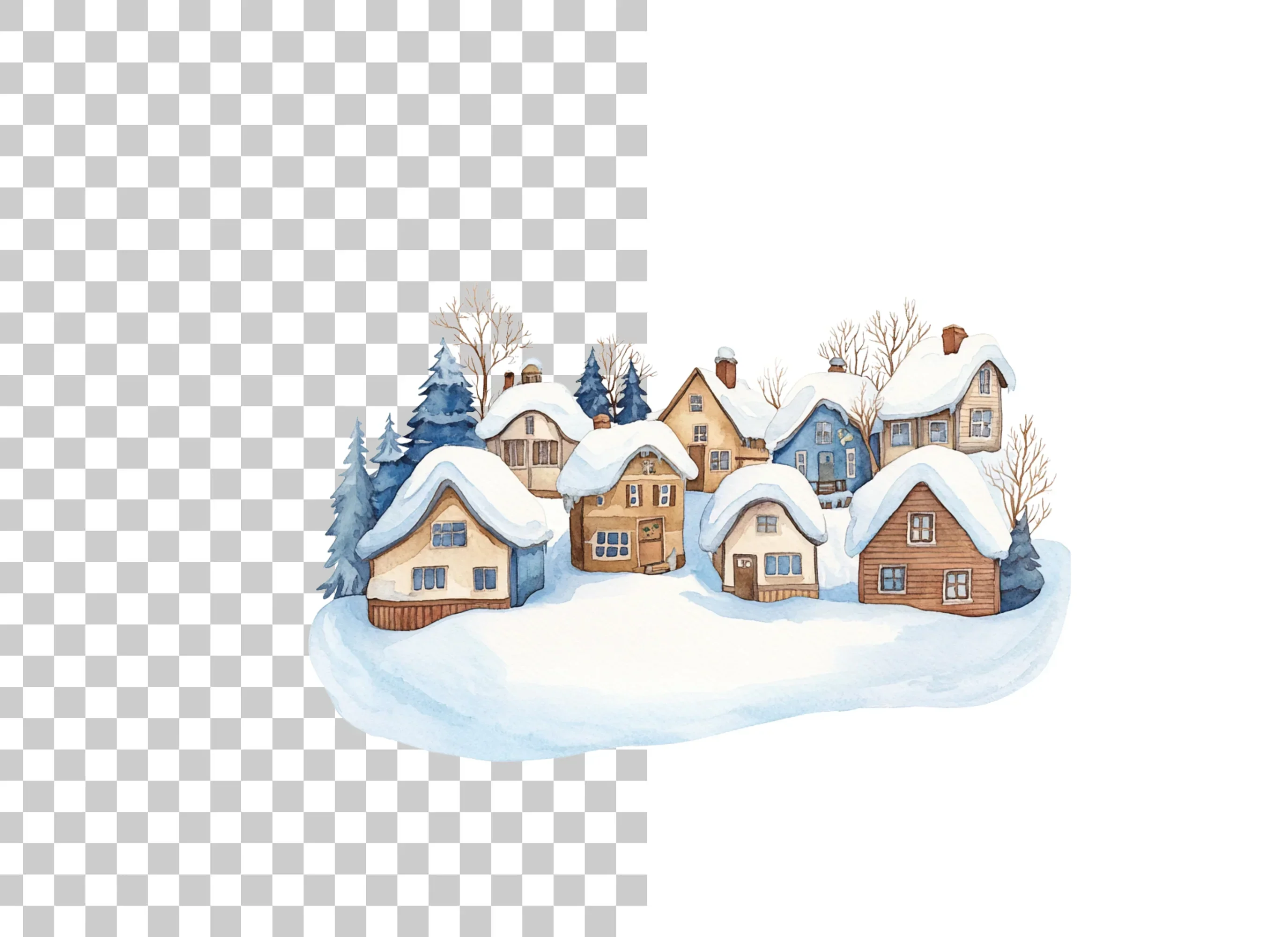 Snowy Winter Village Landscape Clipart Bundle - Image 2