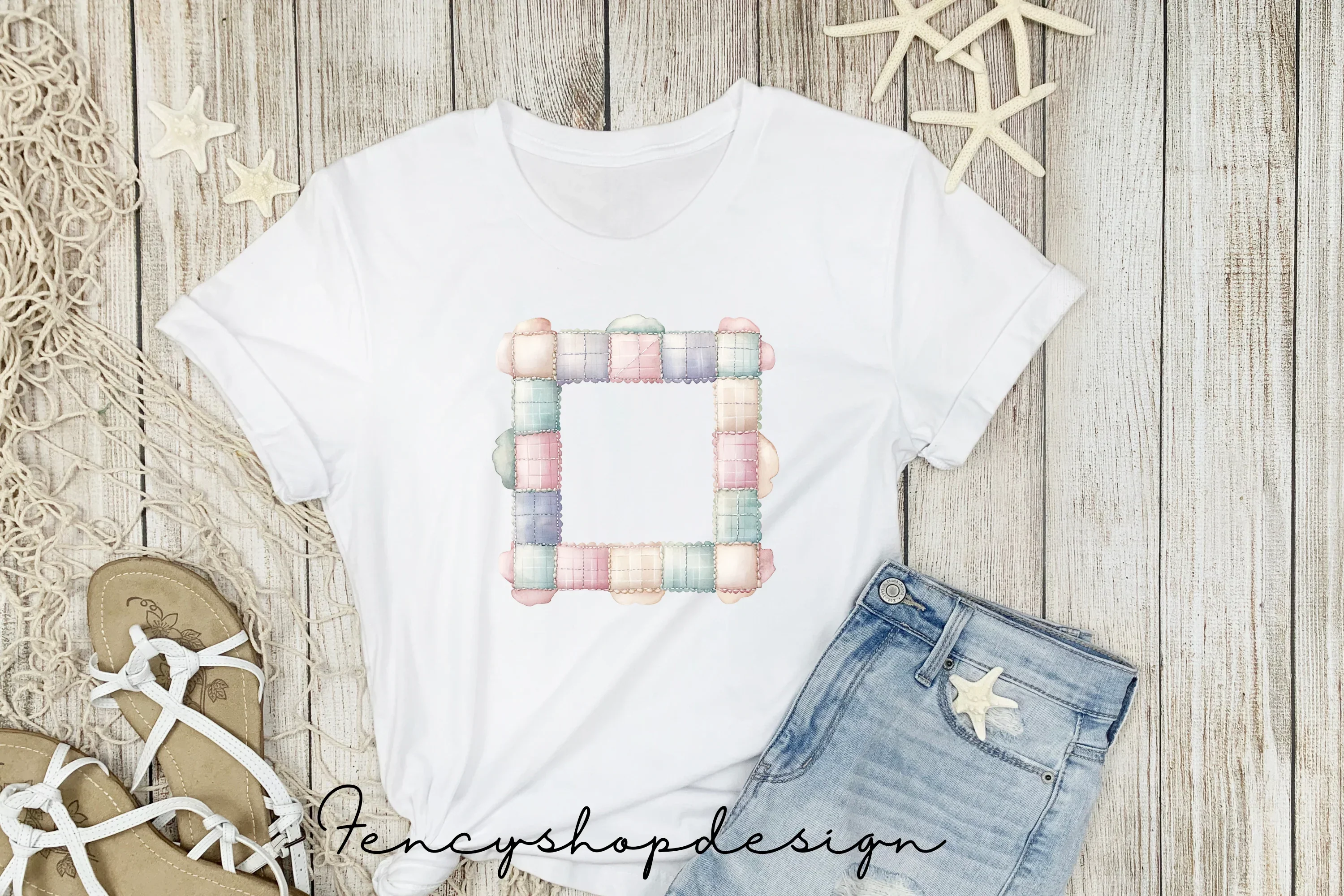 Soft Pastel Quilted Fabric Frames Clipart Bundle - Image 6