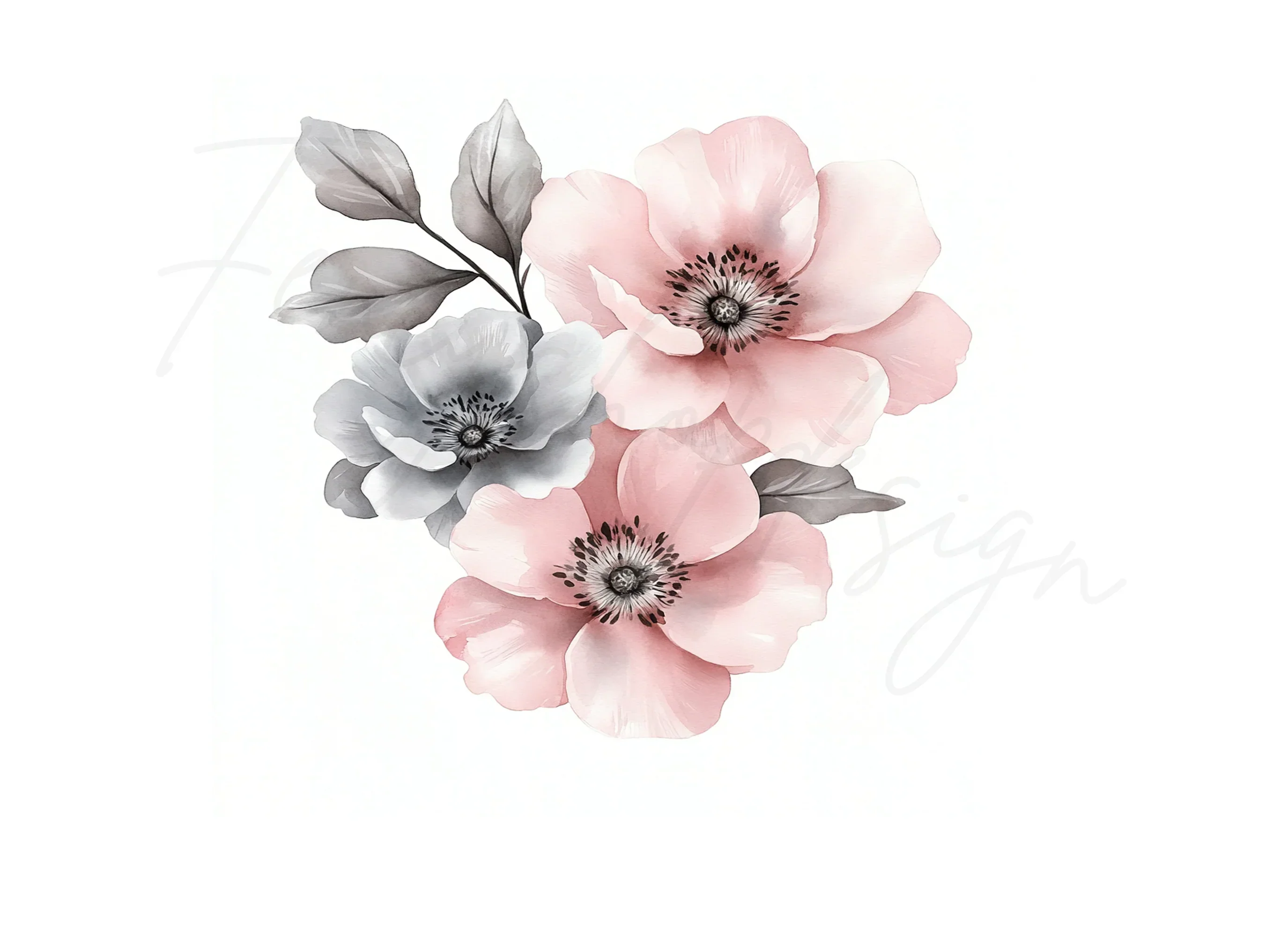 Soft Pink and Grey Flowers Clipart Bundle - Image 2