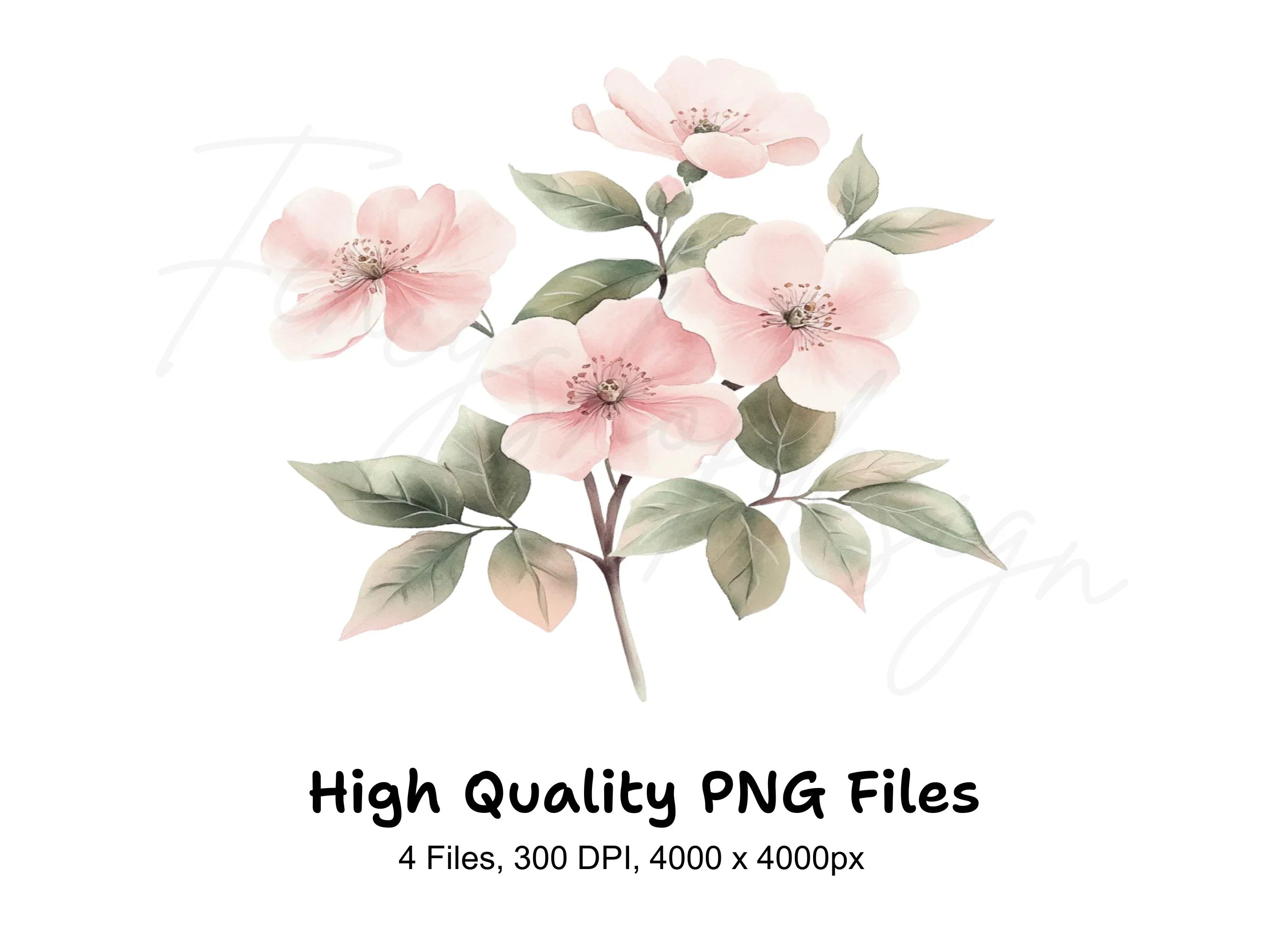 Soft Pink Floral Clipart Bundle