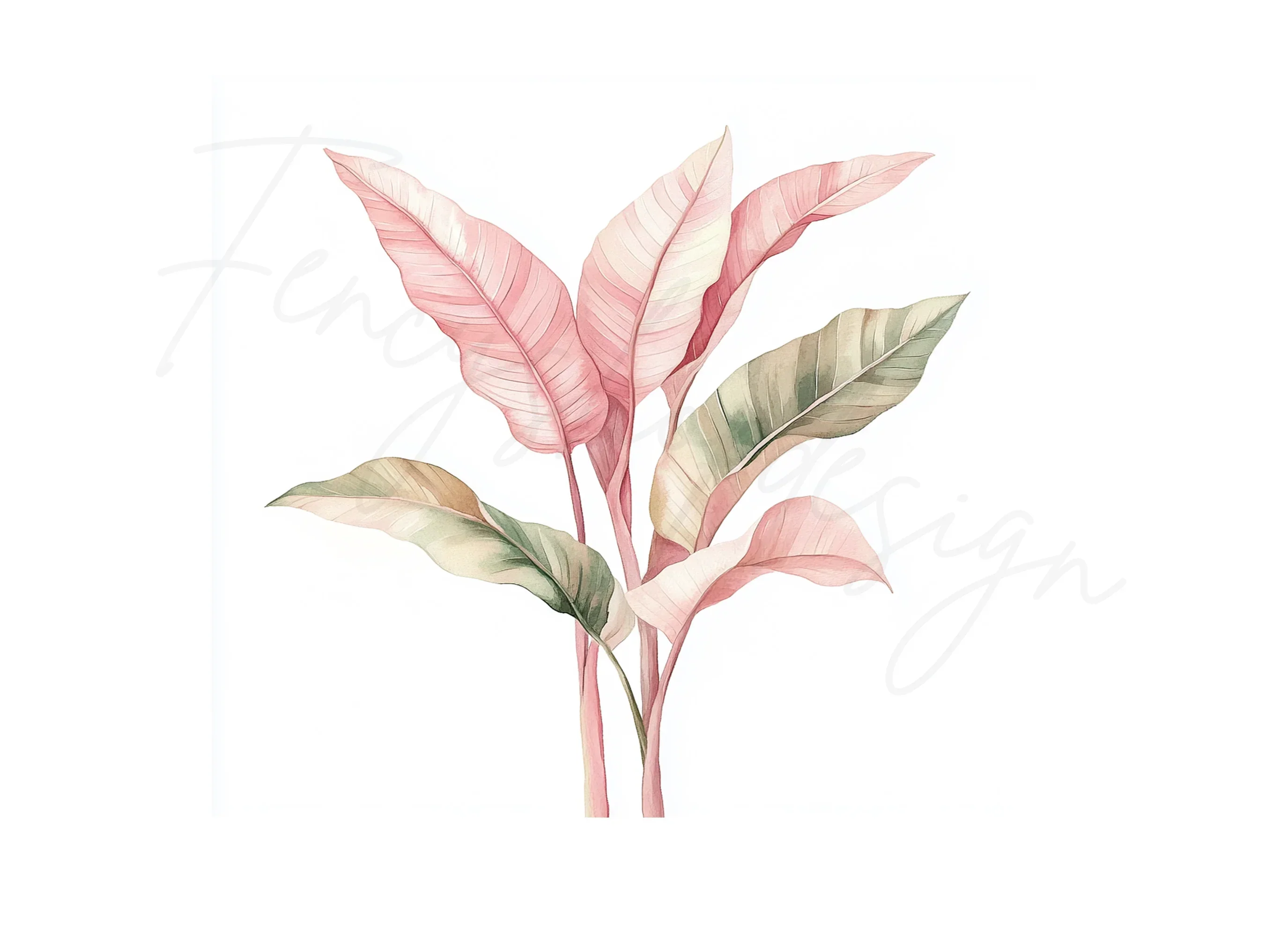 Soft Pink Green Foliage Clipart Bundle - Image 2