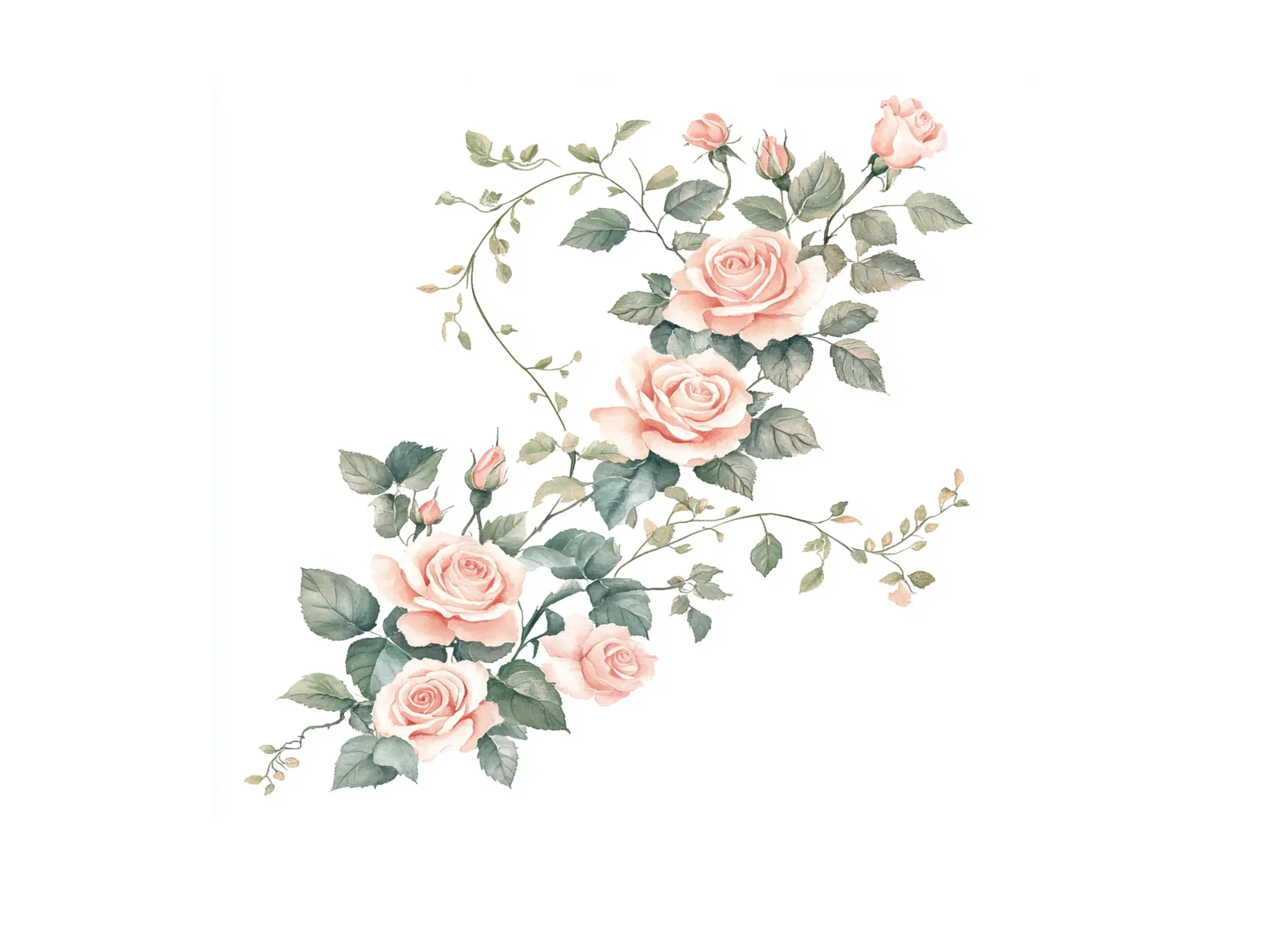 Soft Pink Rose Vines Clipart Bundle - Image 2