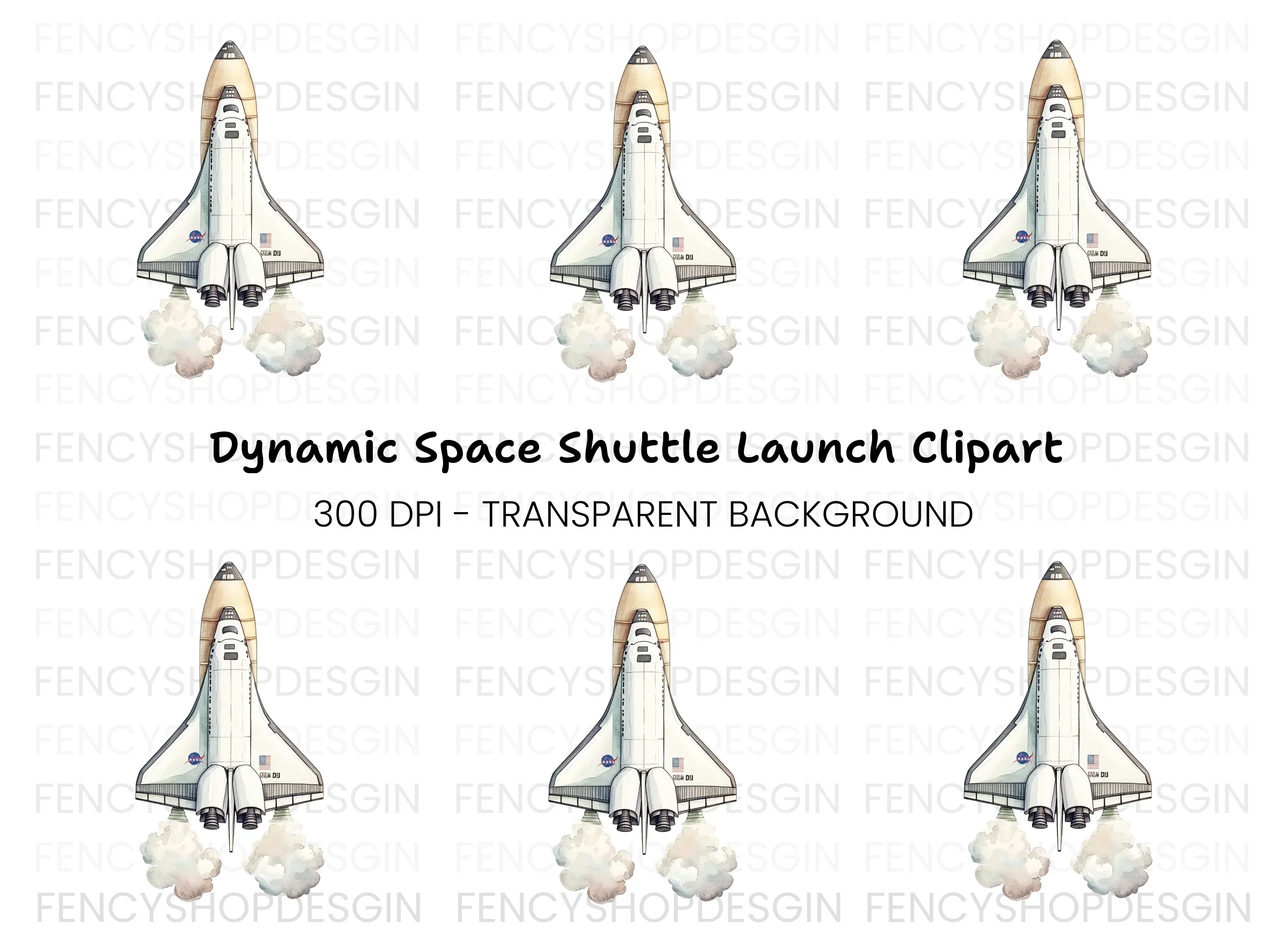 Space Shuttle Launch Clipart Bundle