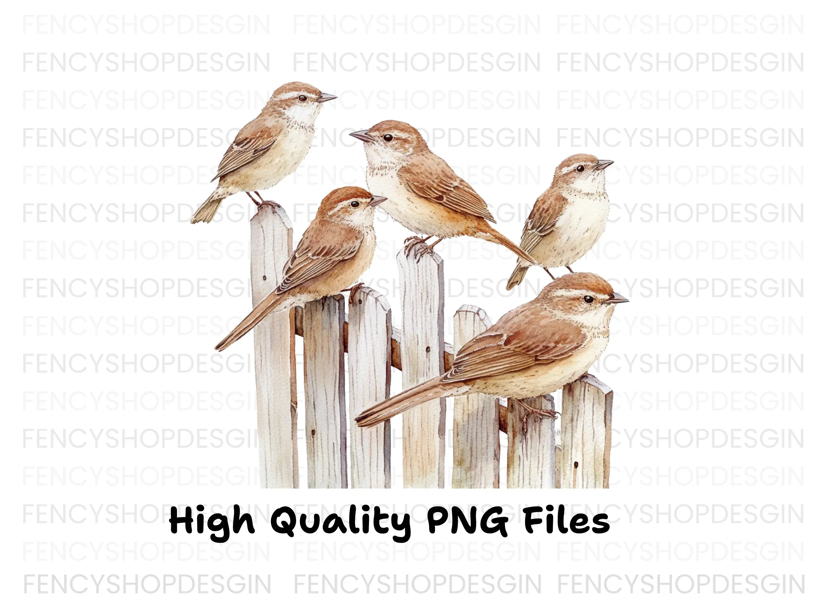 Sparrows on Fence Clipart Bundle - Image 2