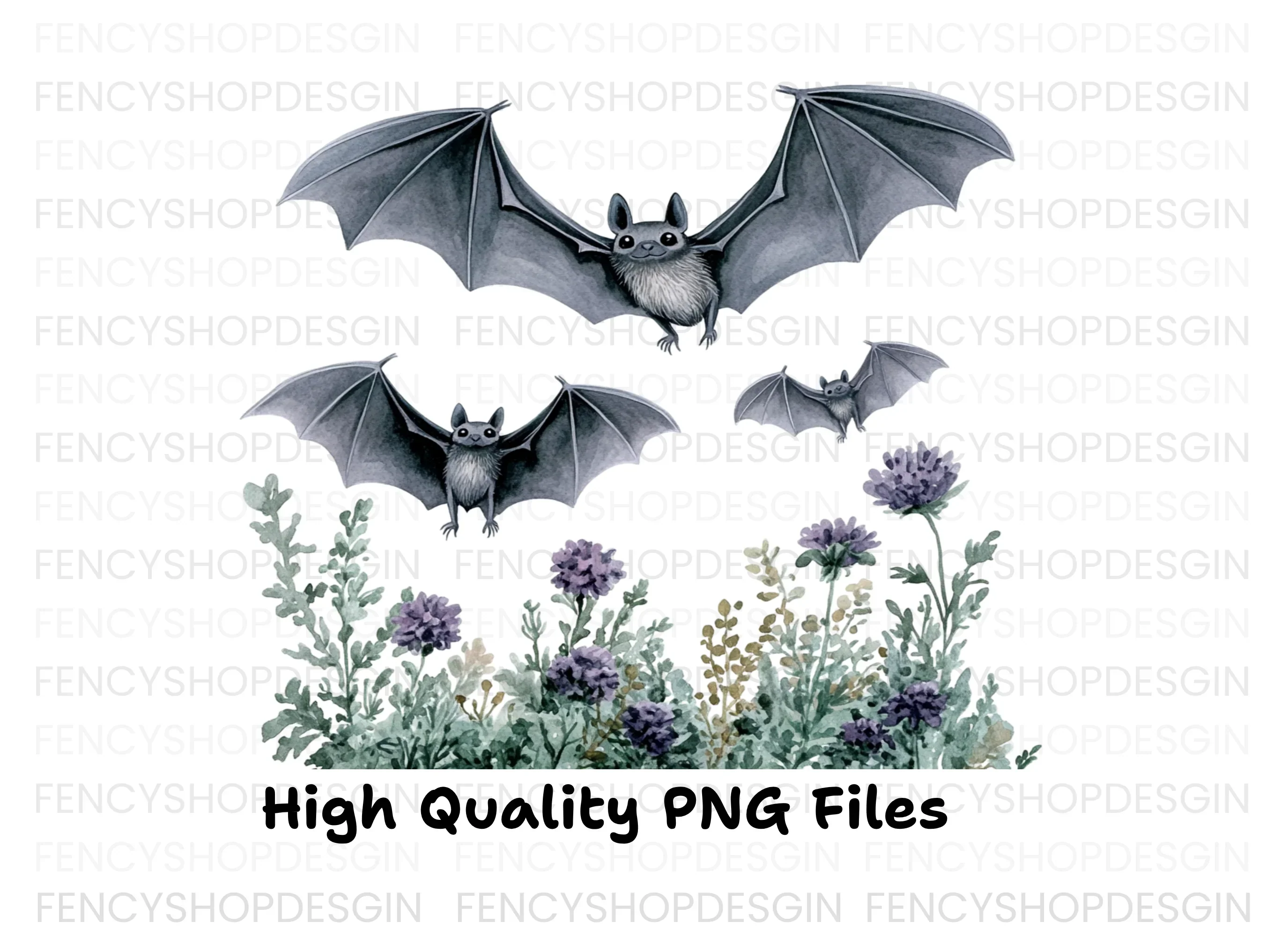 Spooky Bats and Flowers Clipart Bundle - Image 3