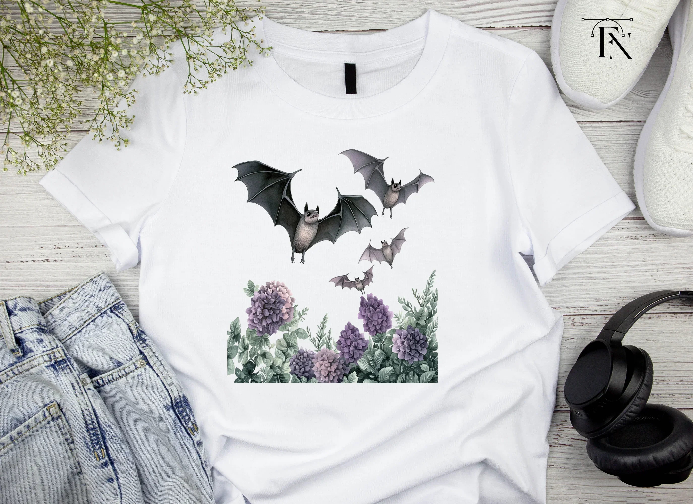 Spooky Bats and Flowers Clipart Bundle - Image 4
