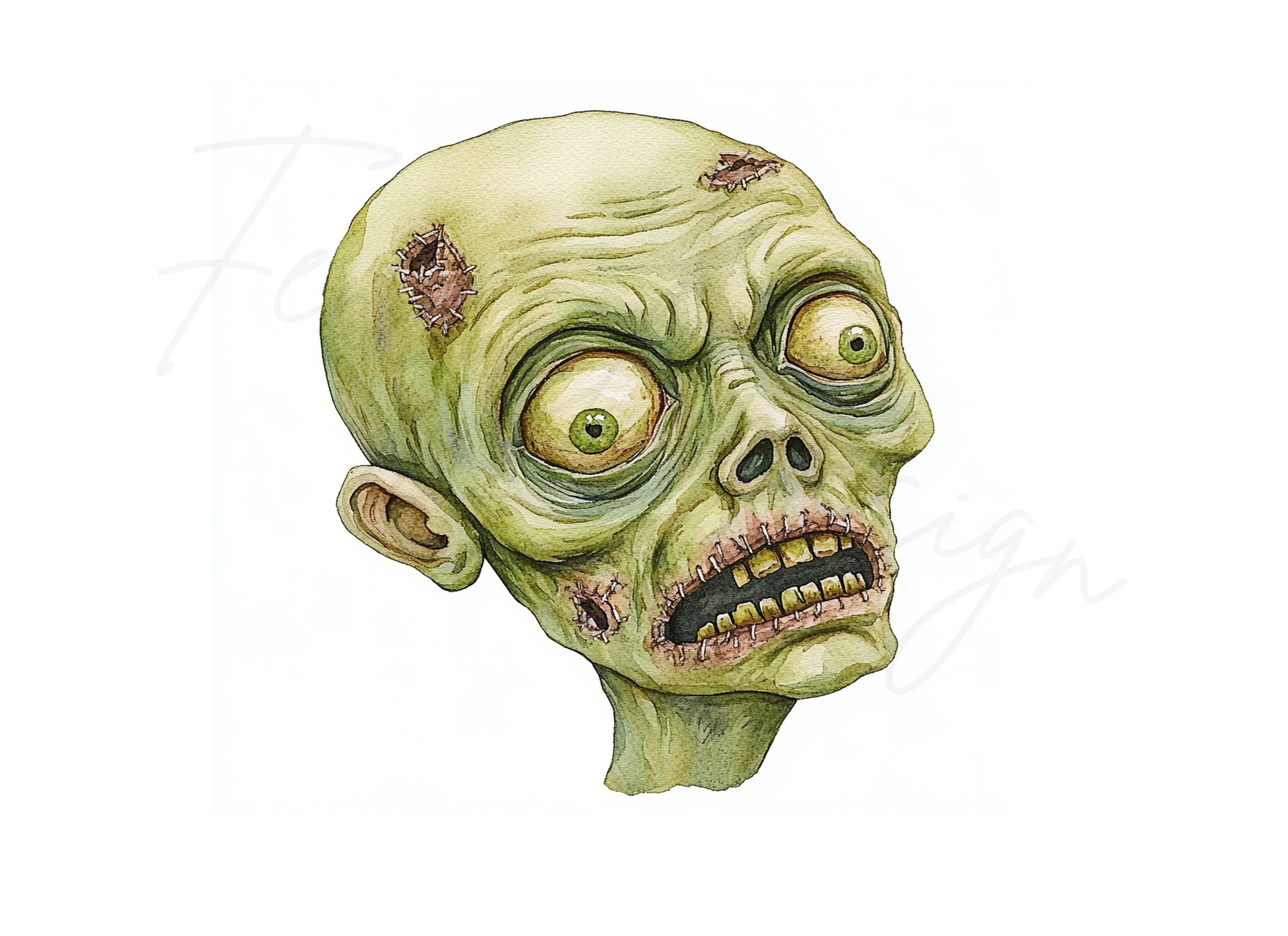 Spooky Zombie Head Halloween Clipart Bundle - Image 2