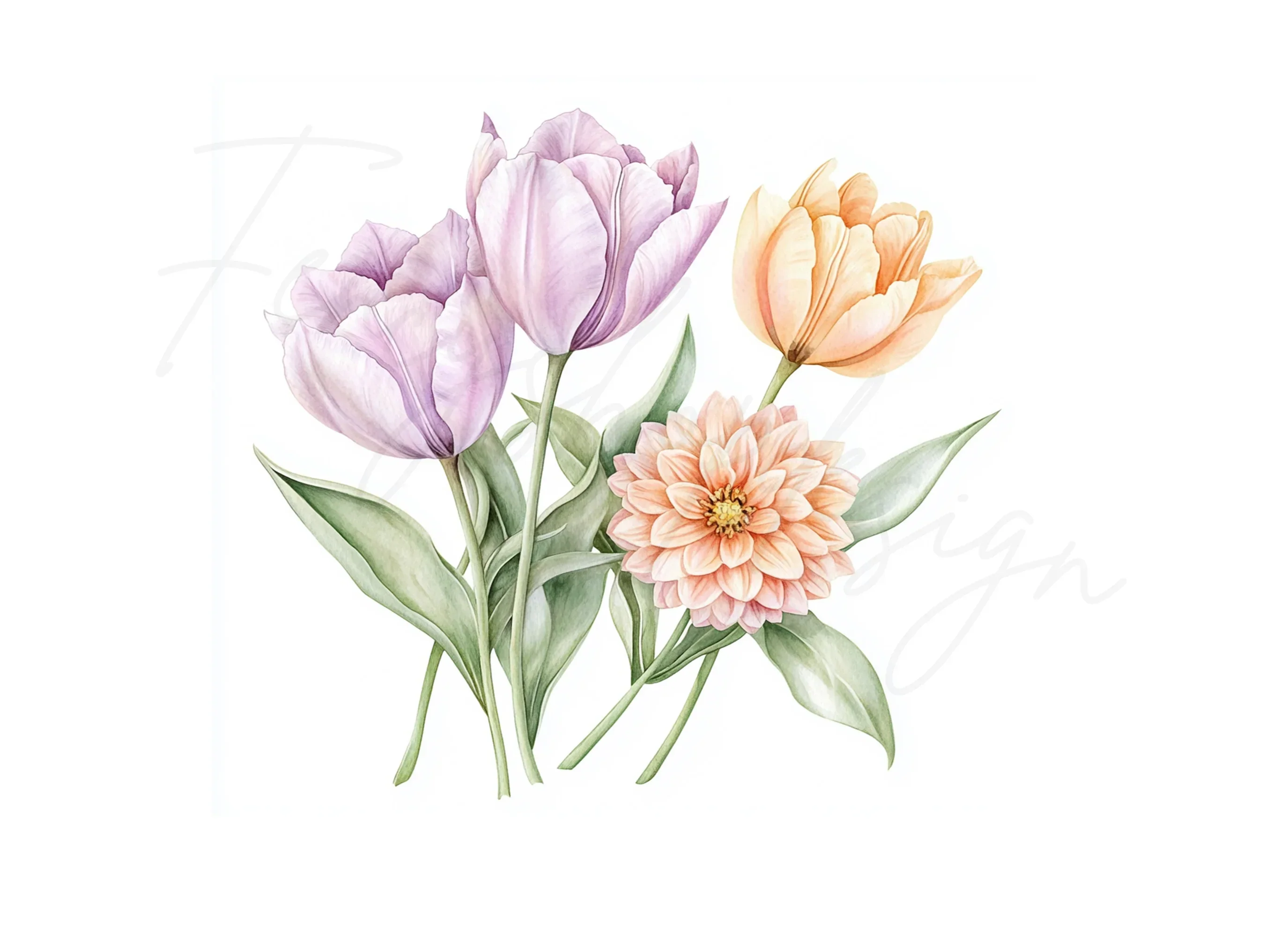 Spring Tulip Dahlia Bouquets Clipart Bundle - Image 3