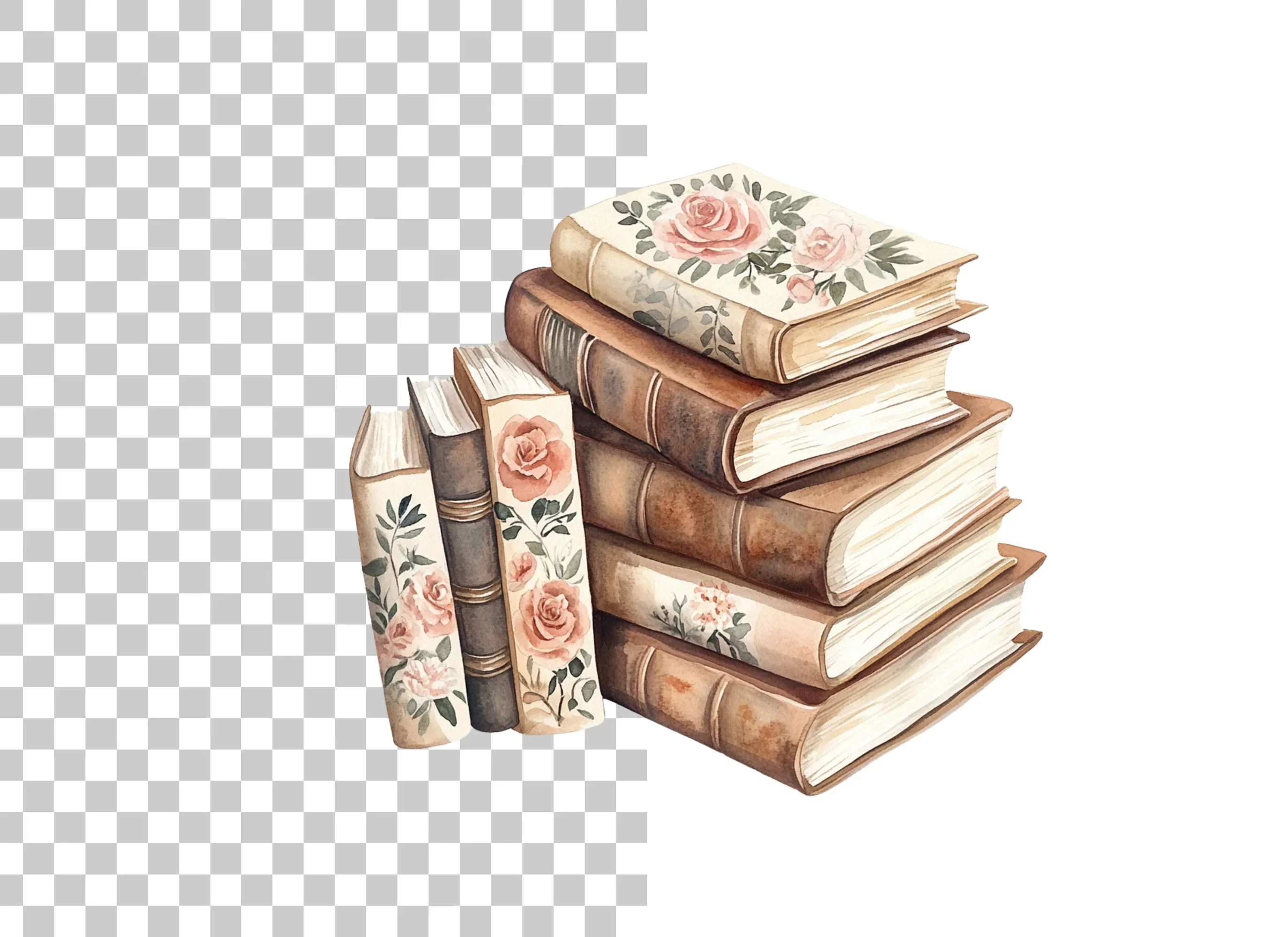 Stacked Books with Roses Clipart Bundle - Image 2