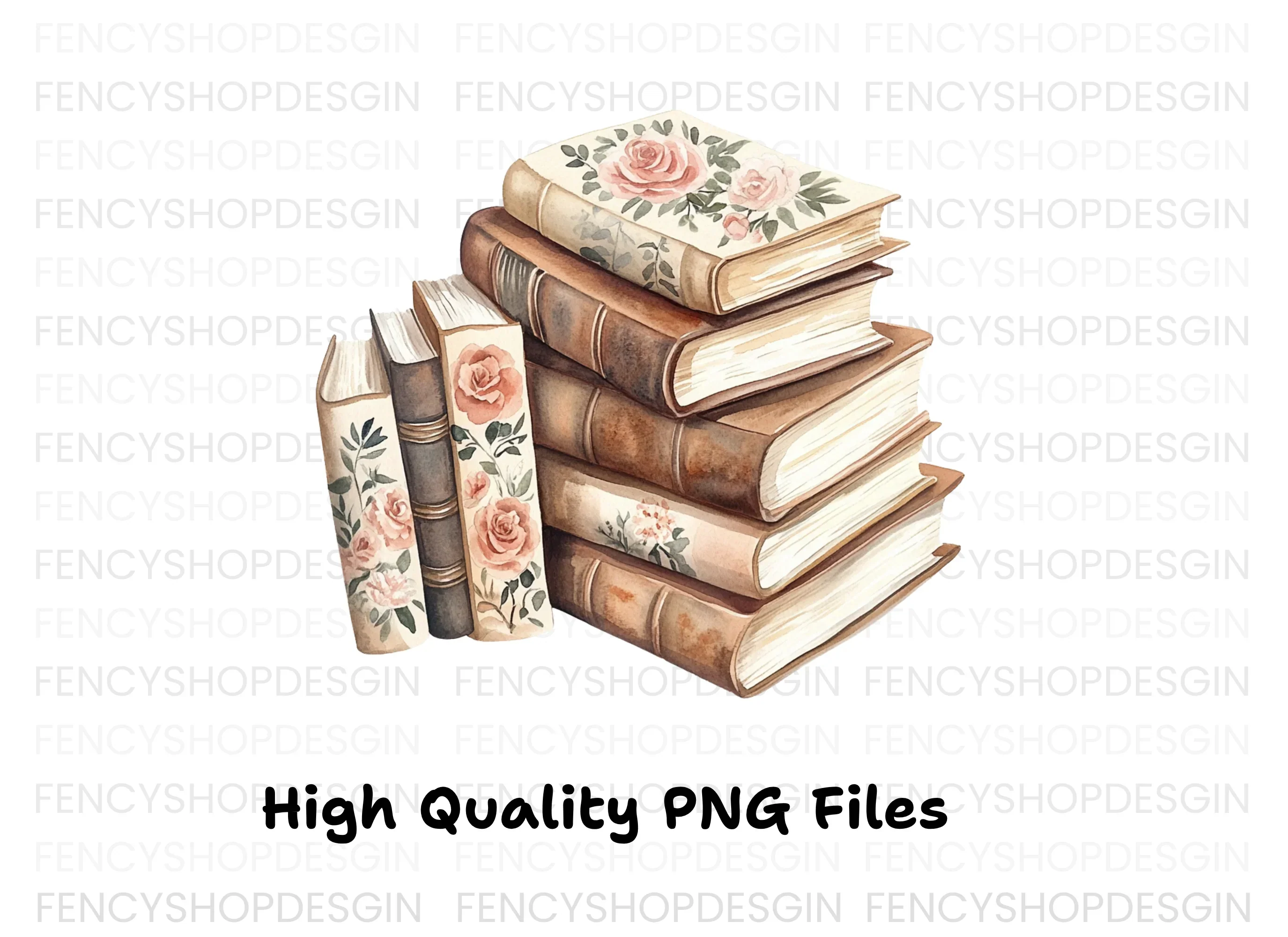 Stacked Books with Roses Clipart Bundle - Image 3