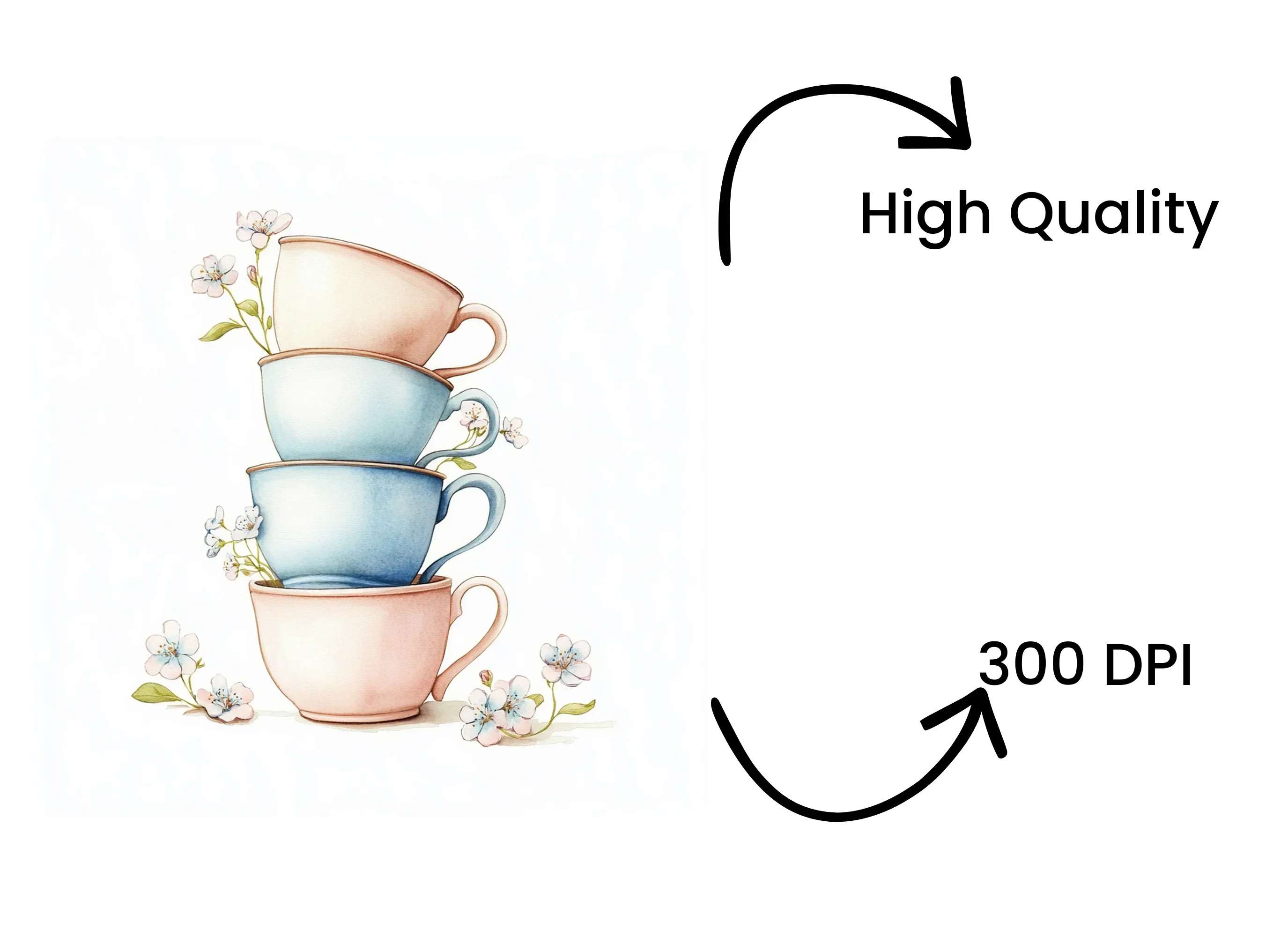 Stacked Pastel Teacups Clipart Bundle - Image 4