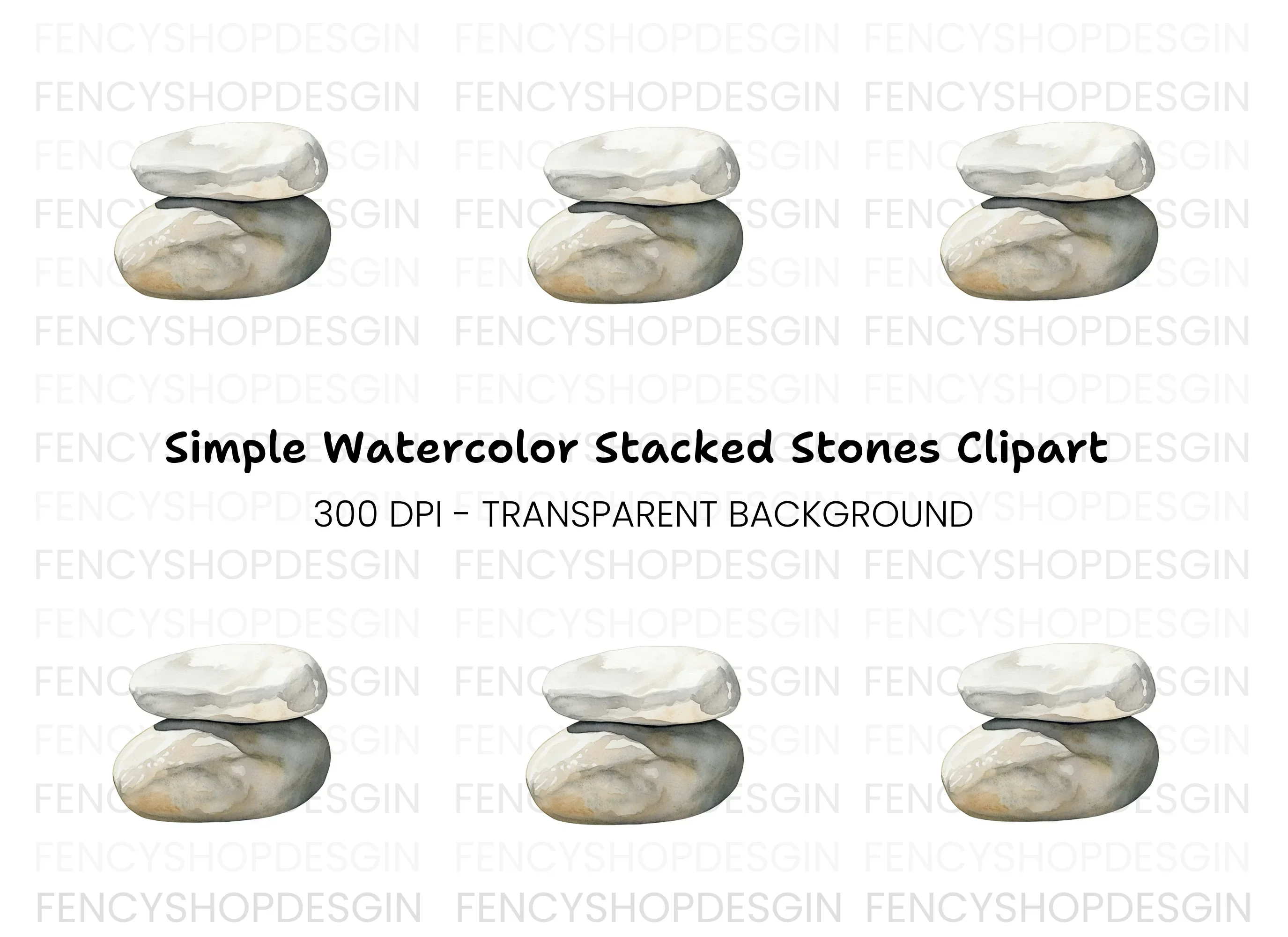 Stacked White Stones Clipart Bundle