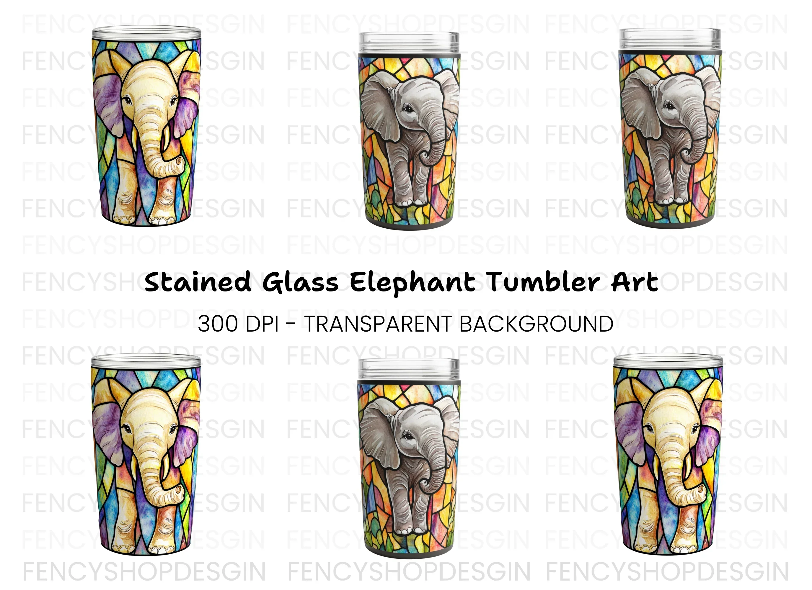 Stained Glass Elephant Clipart Bundle
