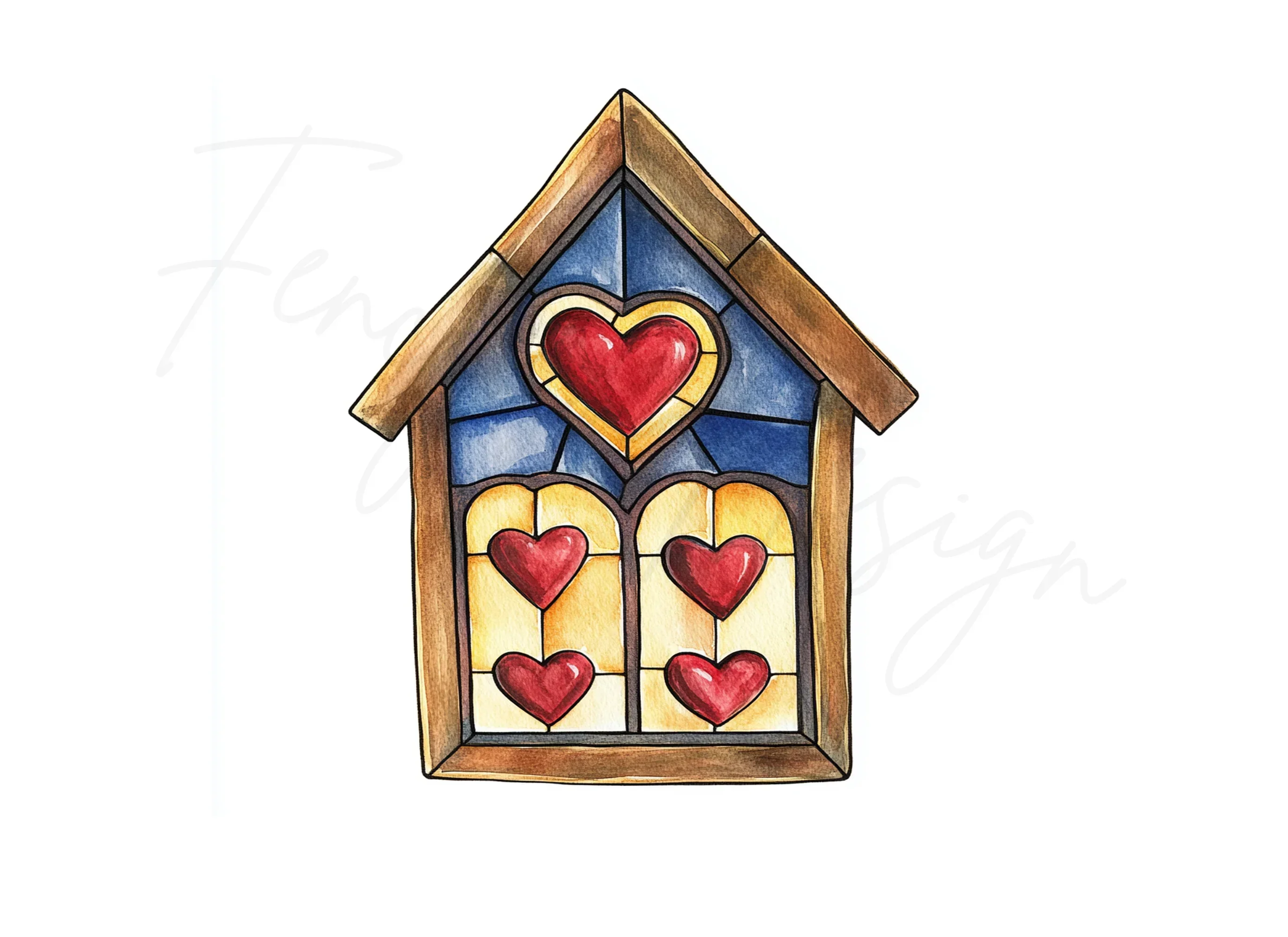 Stained Glass Heart House Clipart Bundle - Image 3