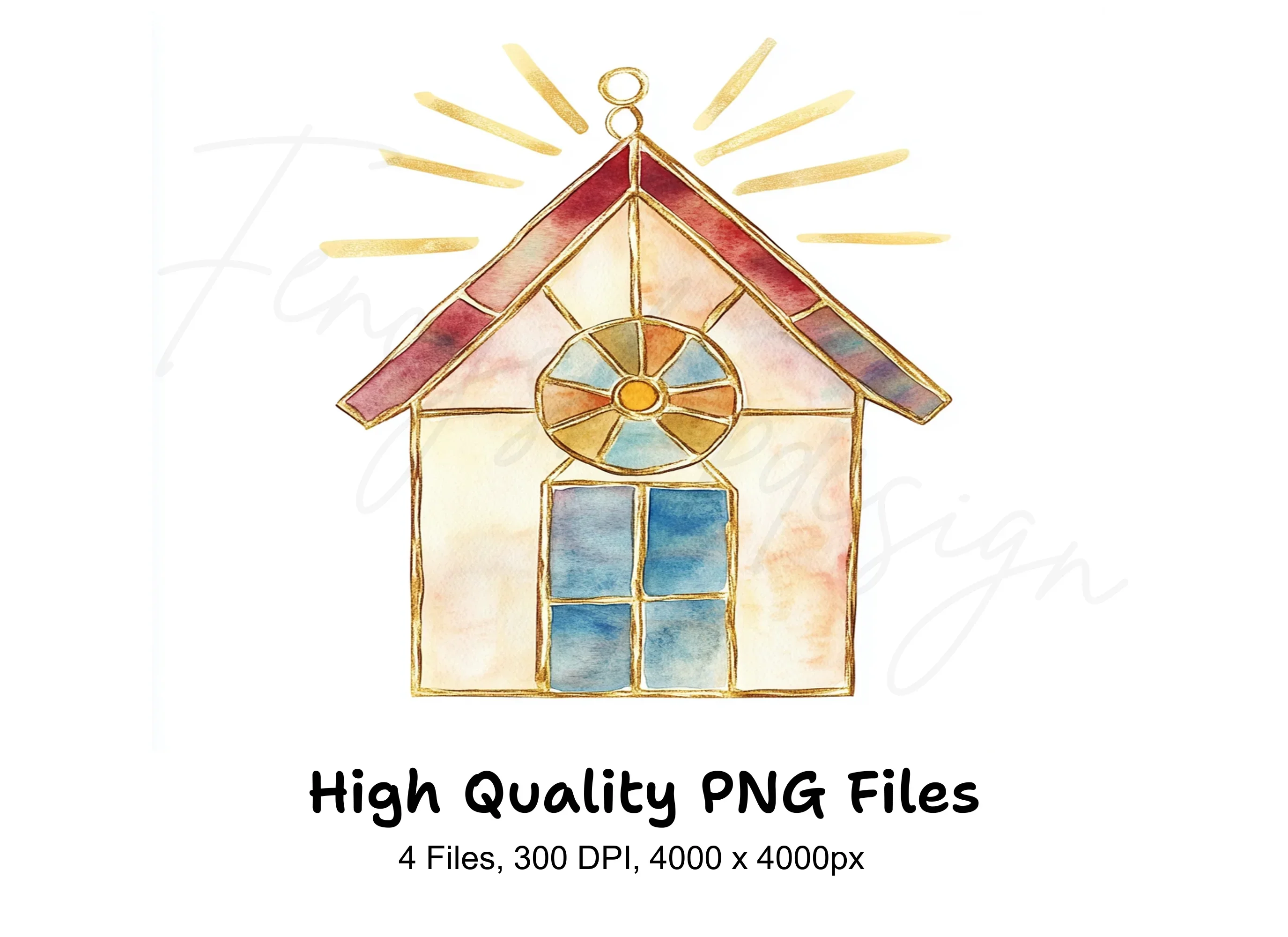 Stained Glass House Lanterns Clipart Bundle