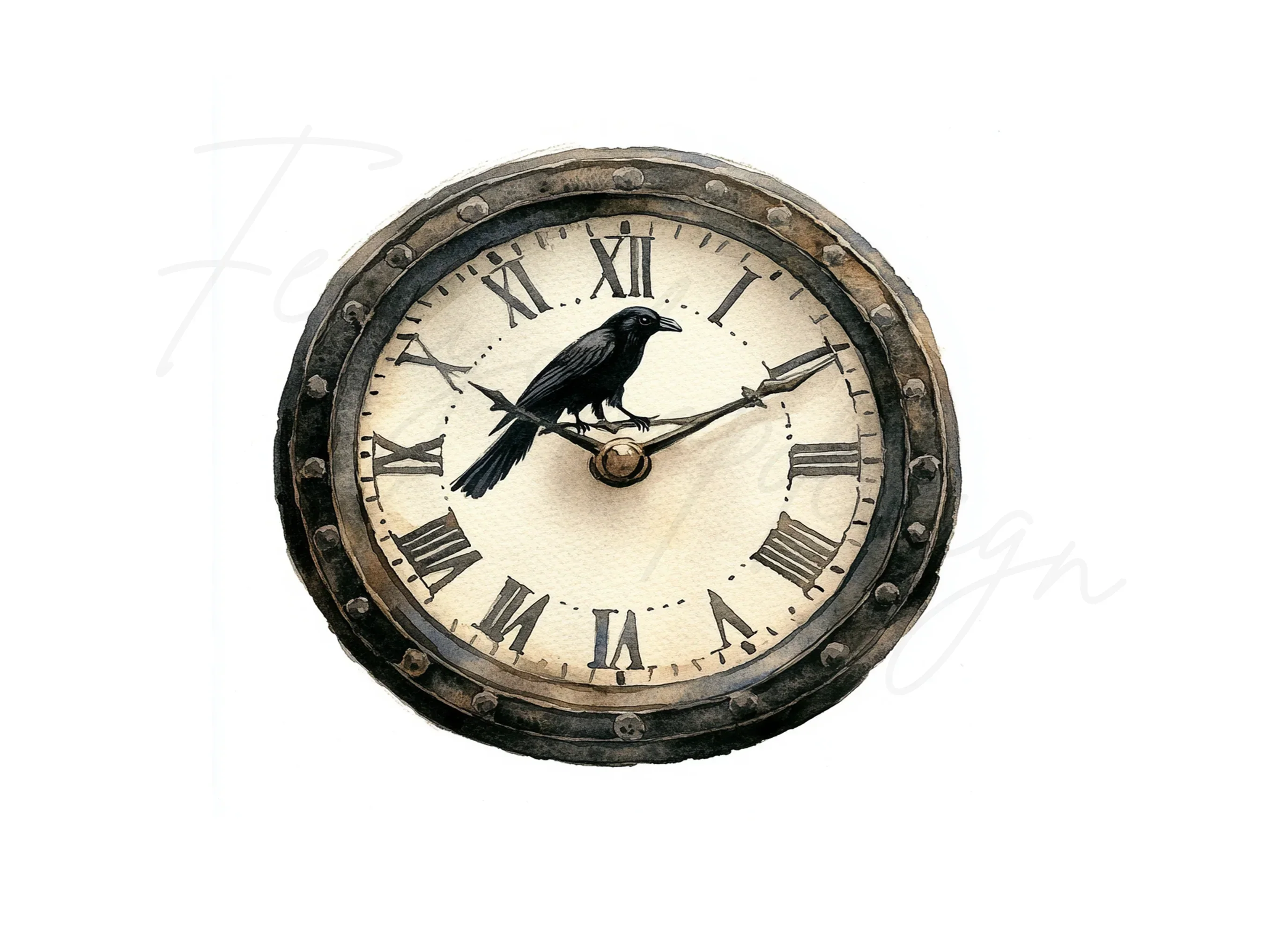Steampunk Clock Face Raven Clipart Bundle - Image 2