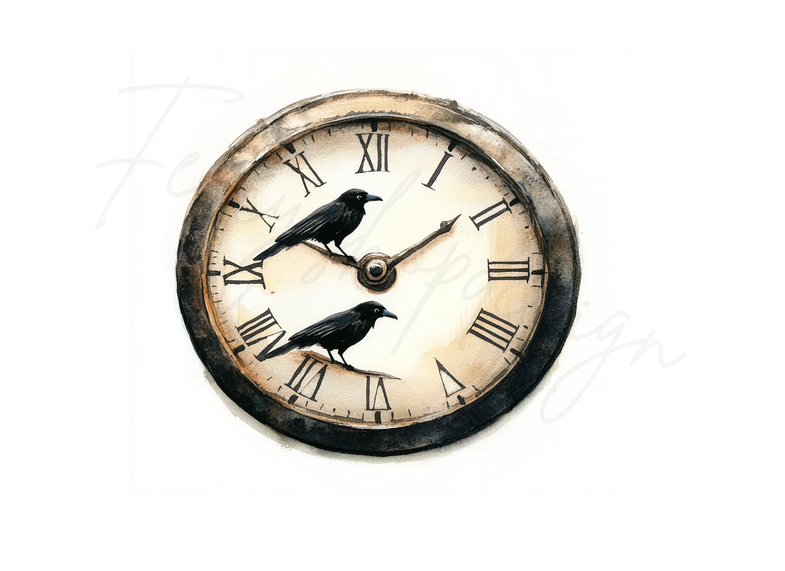 Steampunk Clock Face Raven Clipart Bundle - Image 3