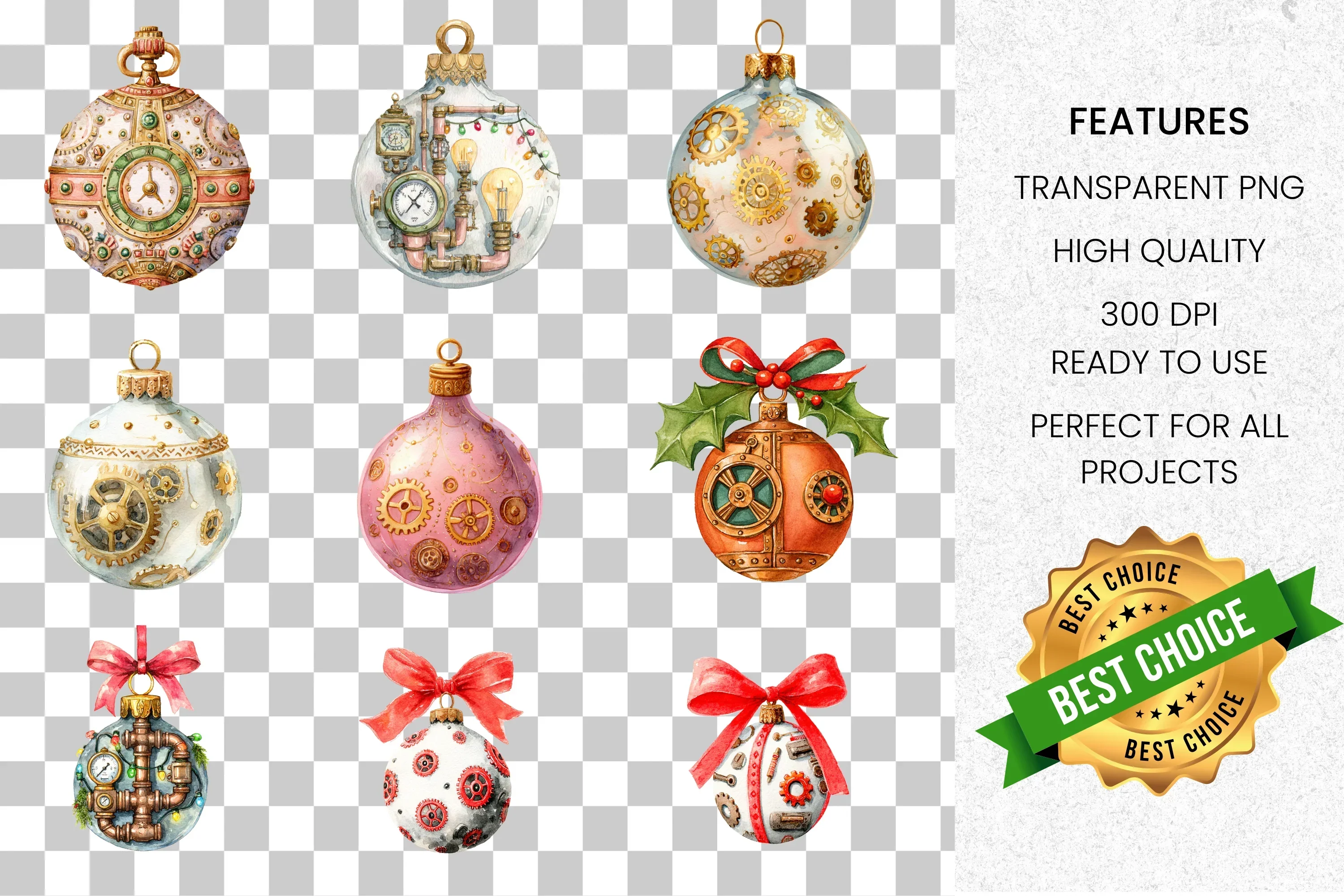 Steampunk Clockwork Christmas Tree Clipart Bundle - Image 8