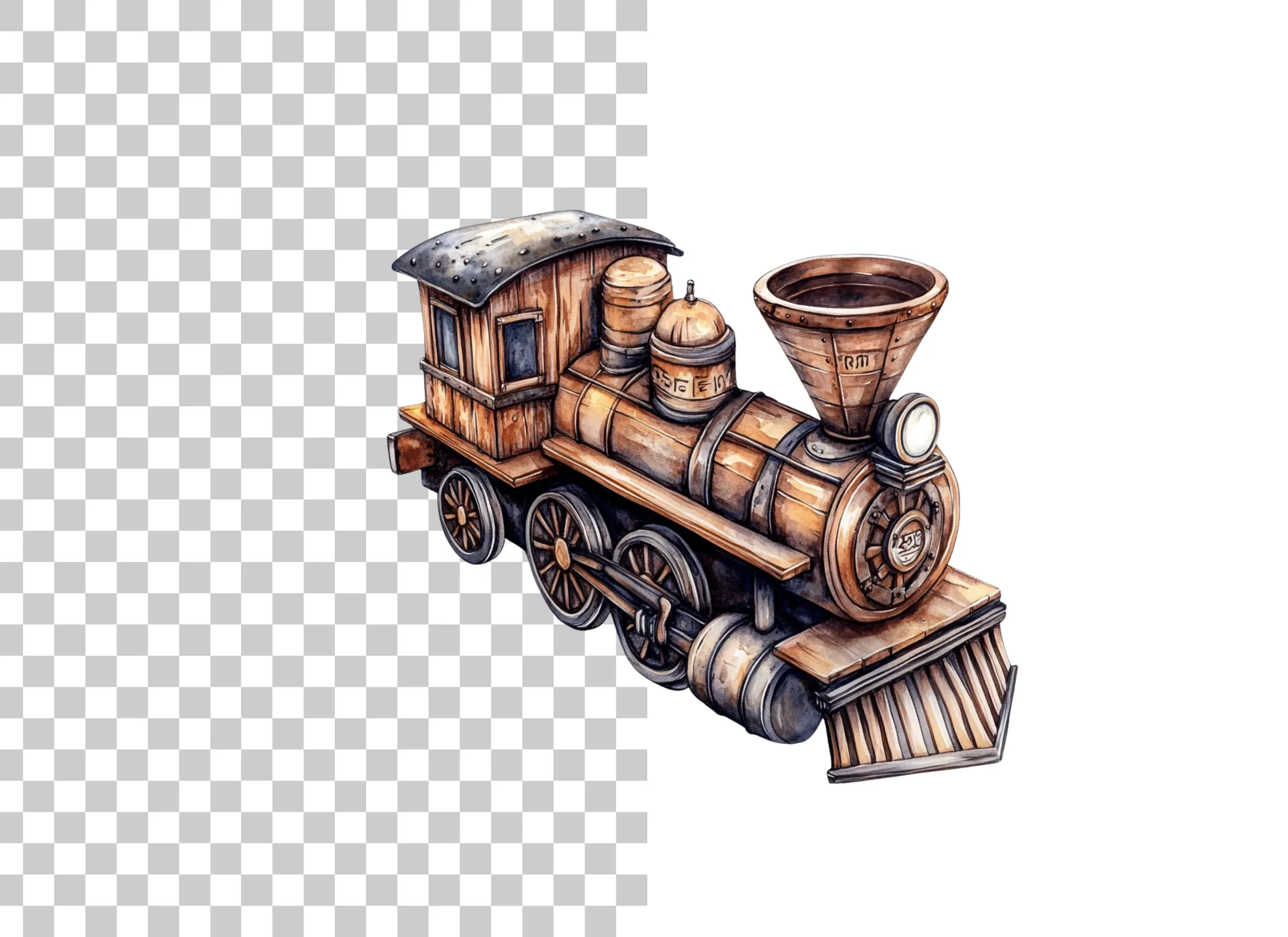 Steampunk Wooden Train Engine Clipart Bundle - Image 2
