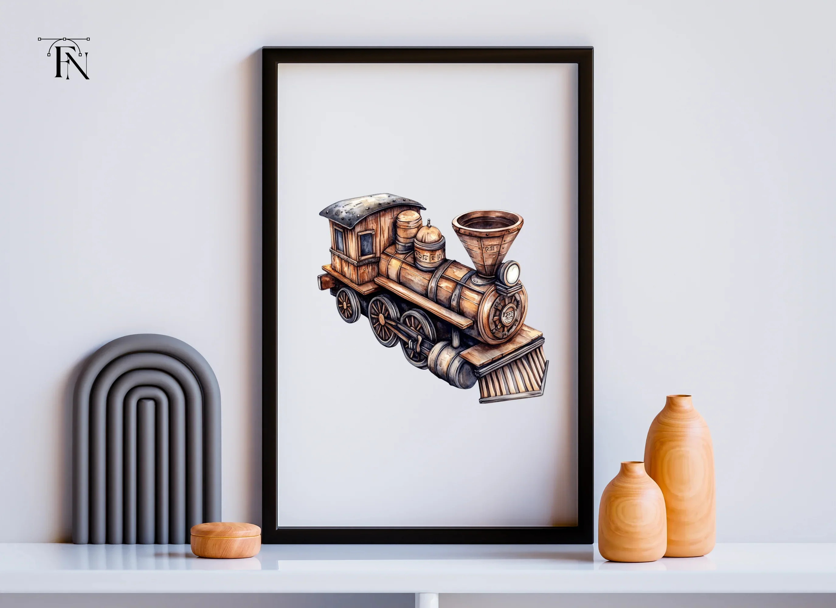 Steampunk Wooden Train Engine Clipart Bundle - Image 6