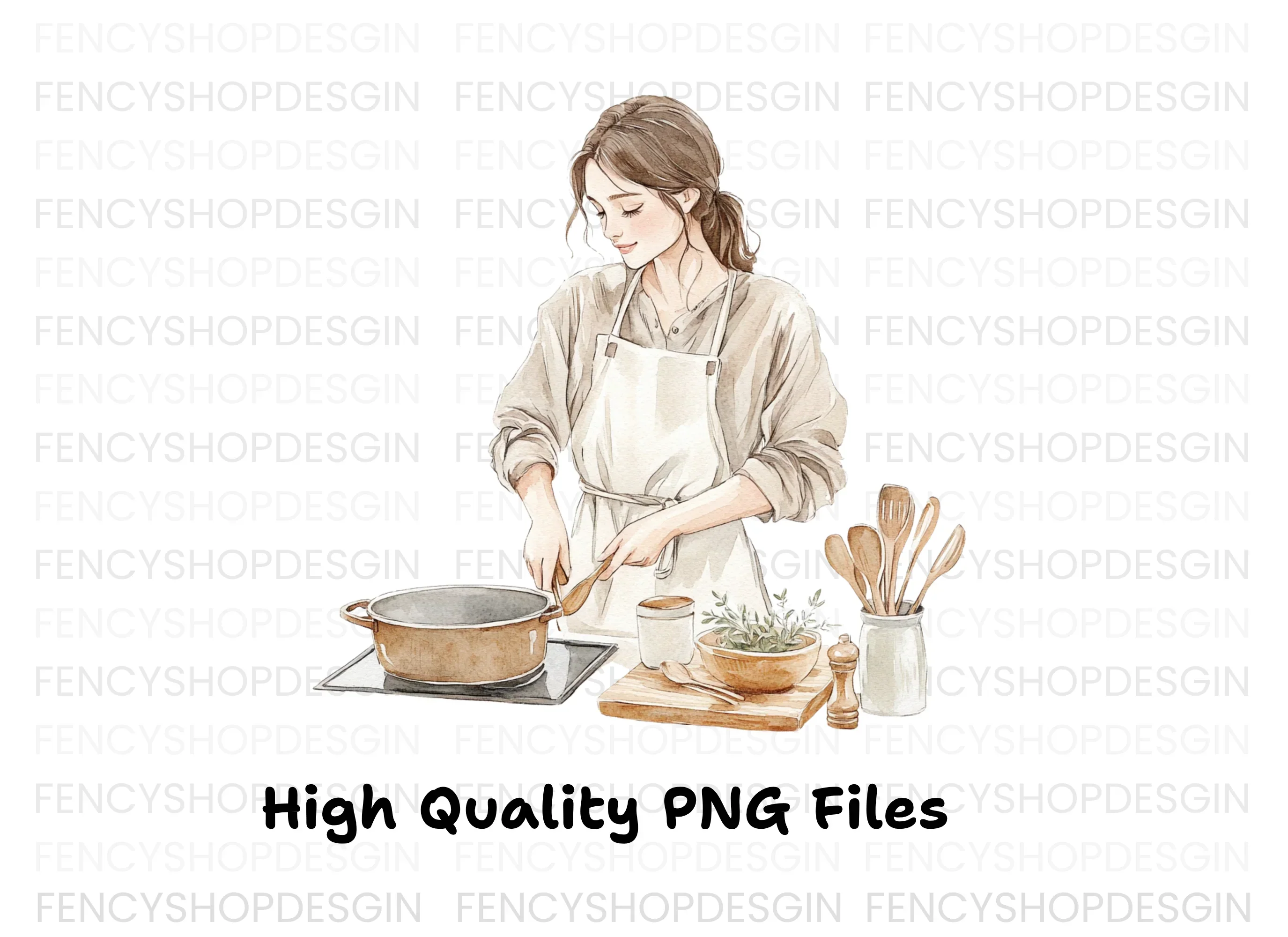 Stirring Pot Woman Clipart Bundle - Image 3
