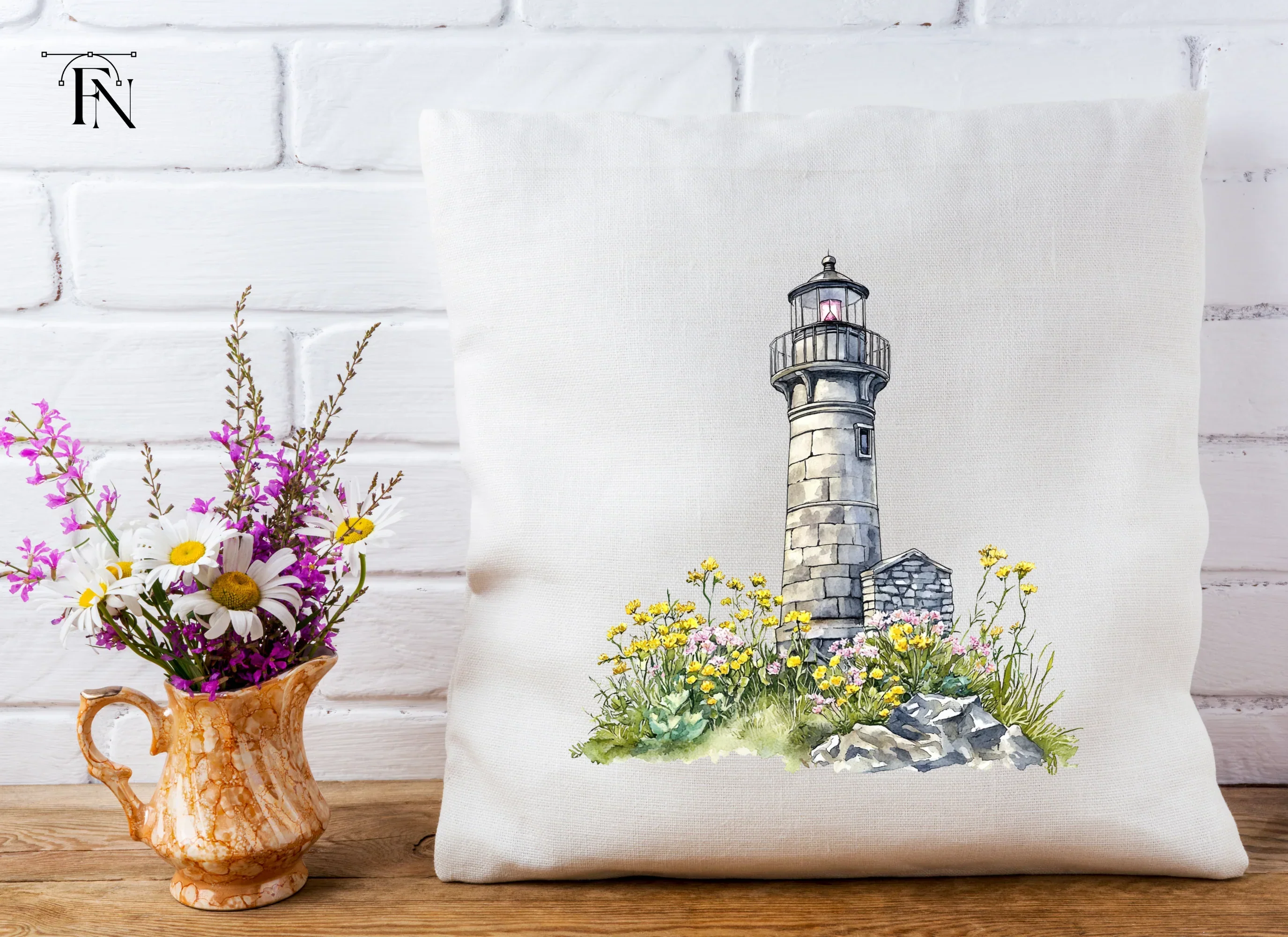 Stone Lighthouse with Flowers Clipart Bundle - Image 4