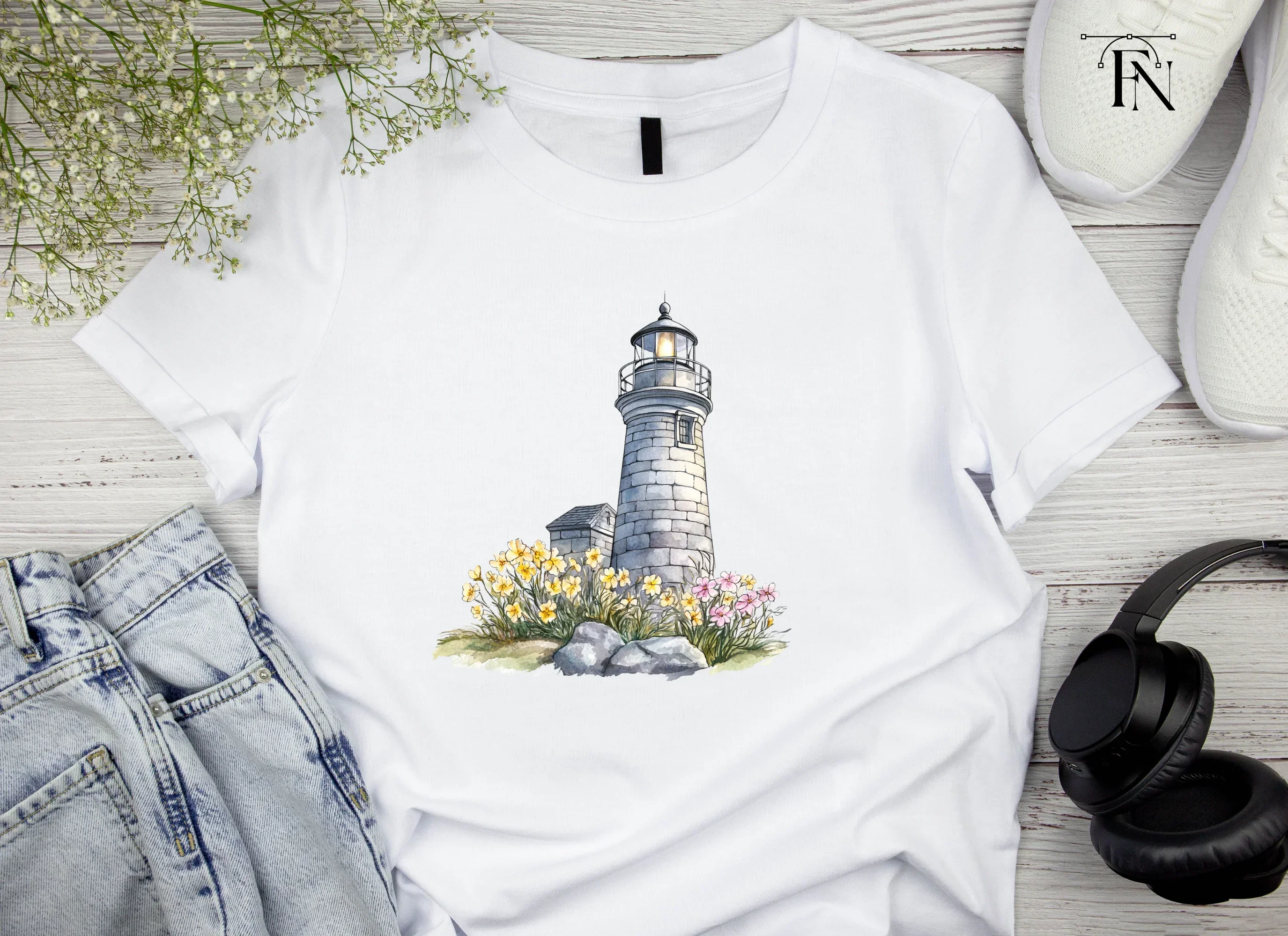 Stone Lighthouse with Flowers Clipart Bundle - Image 5