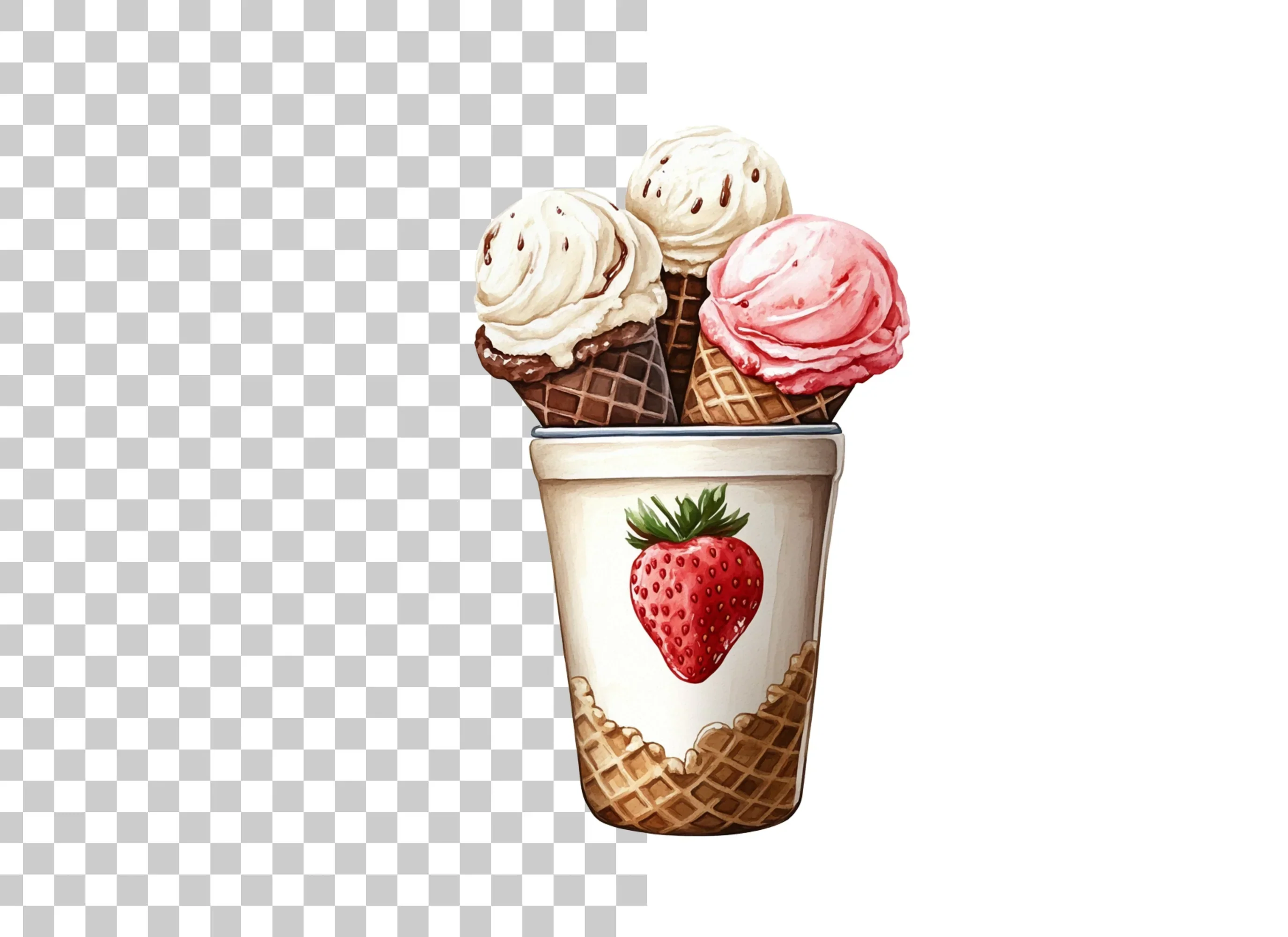 Strawberry Cup Ice Cream Cones Clipart Bundle - Image 6