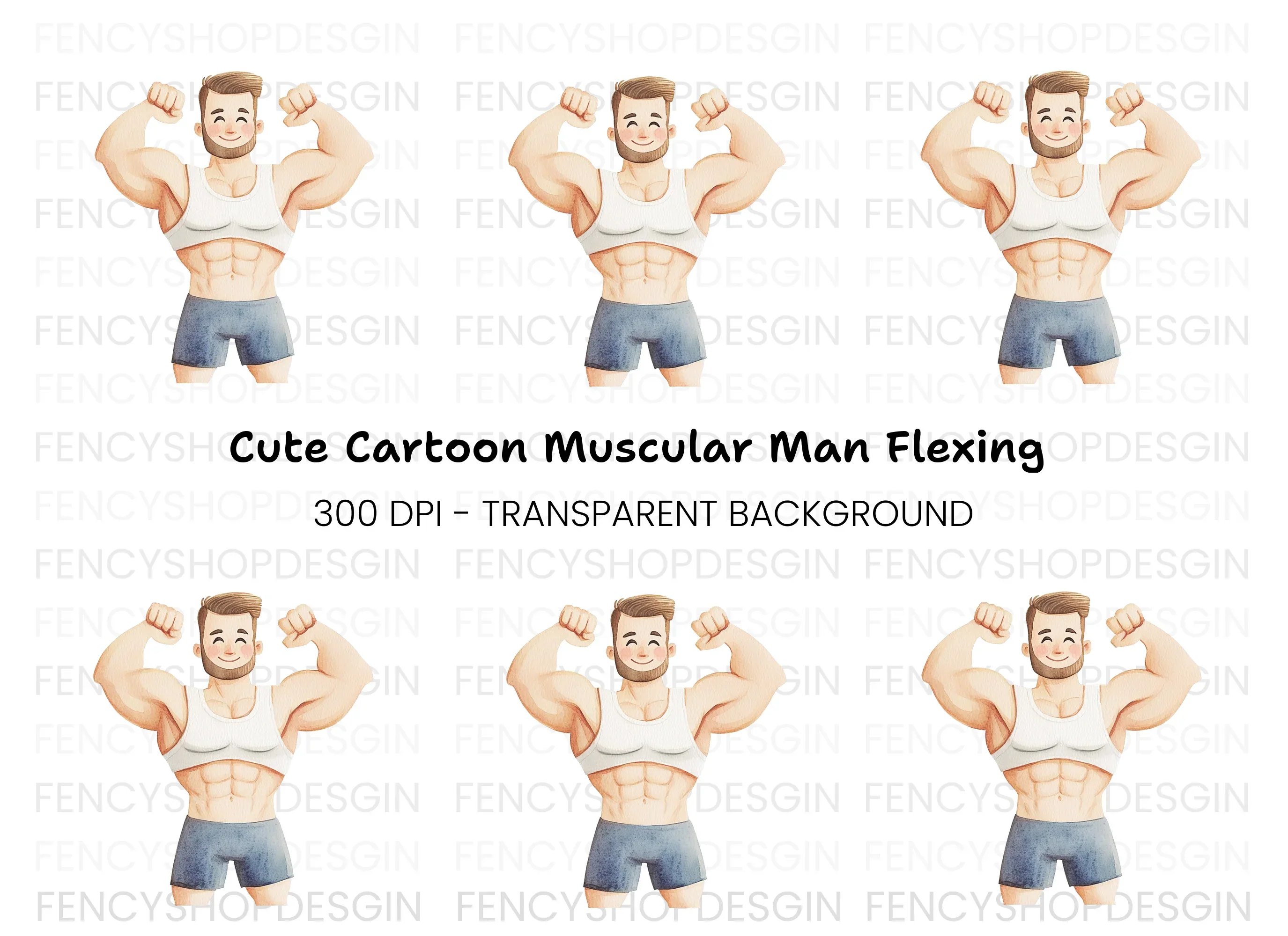 Strong Man Flexing Muscles Clipart Bundle