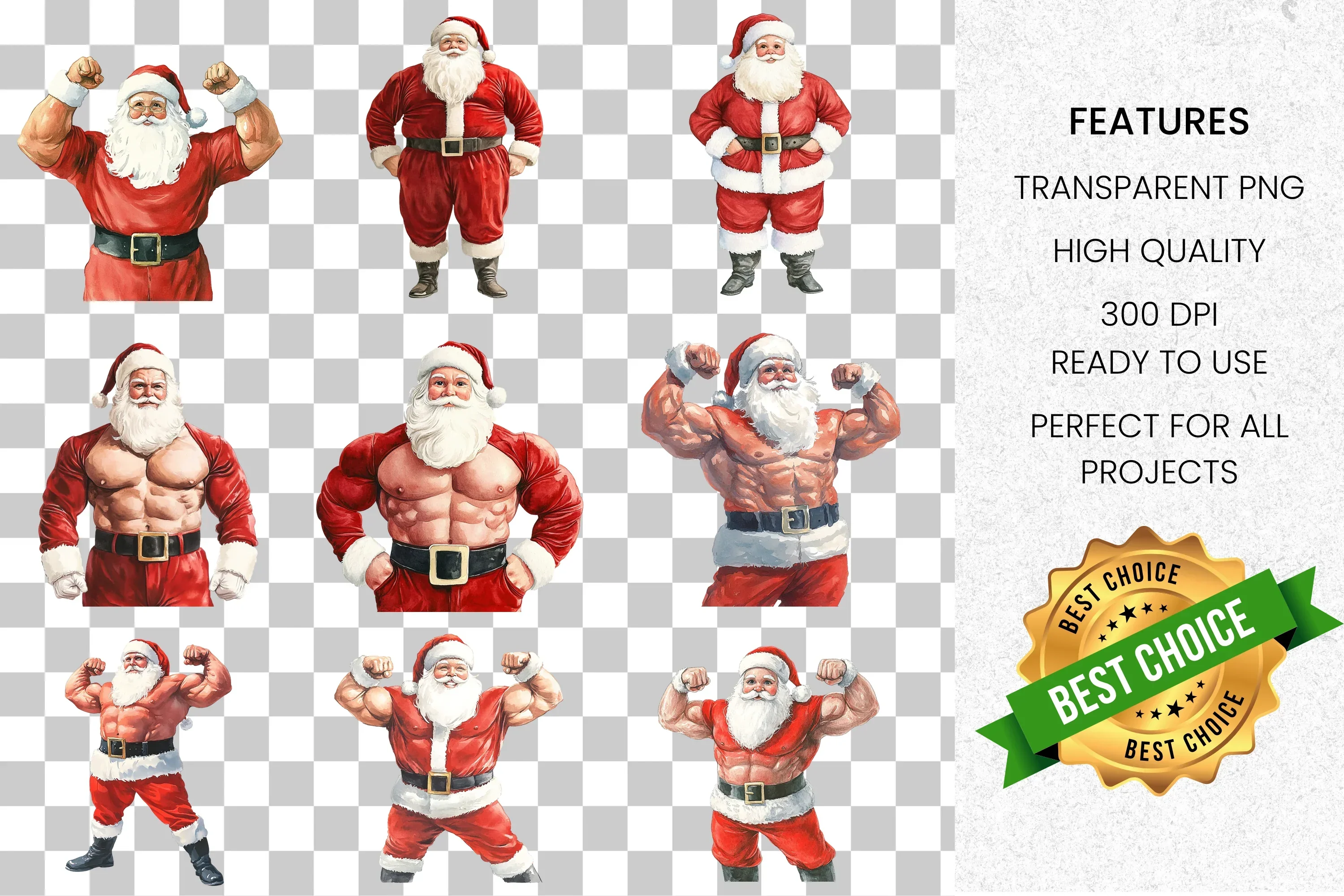 Strong Santa Christmas Holiday Clipart Bundle - Image 2