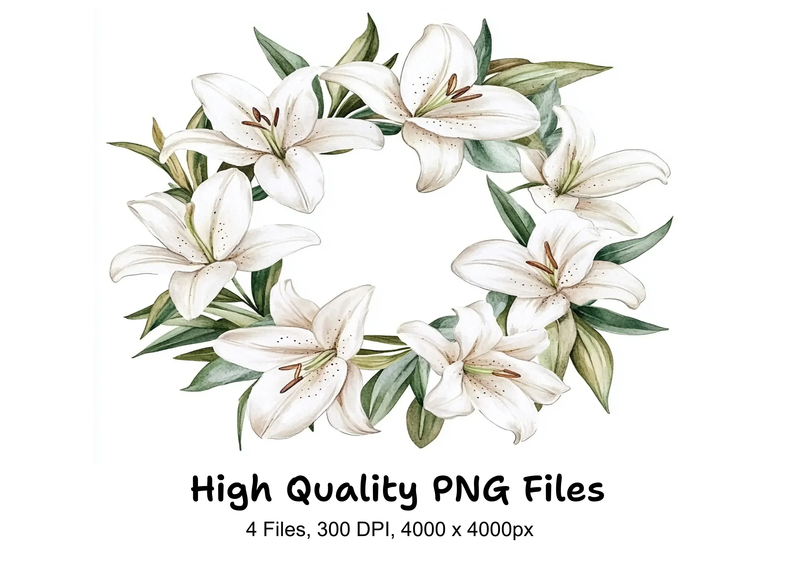 Stunning White Lily Wreath Clipart Bundle