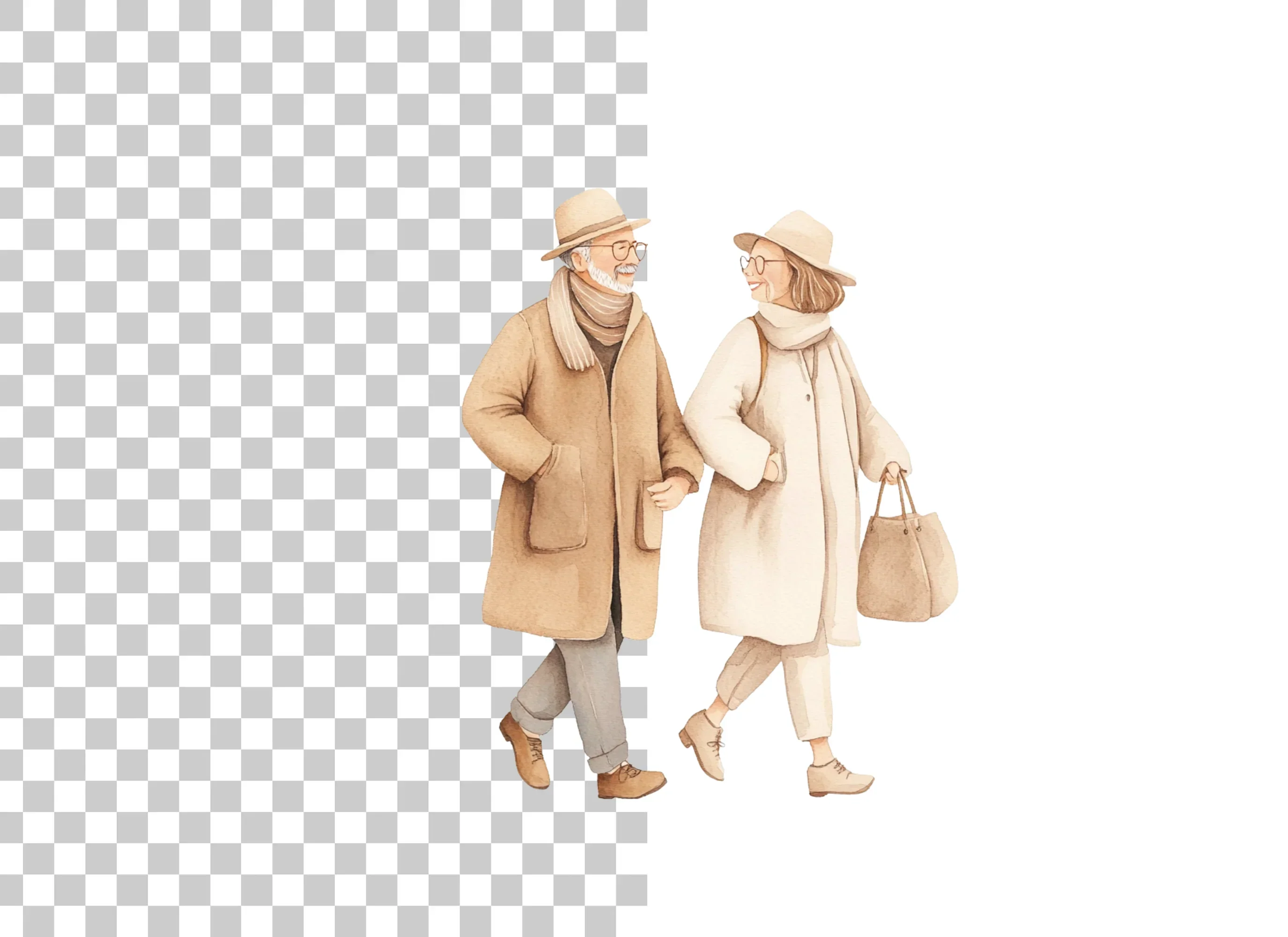 Stylish Senior Couples Walking Clipart Bundle - Image 2