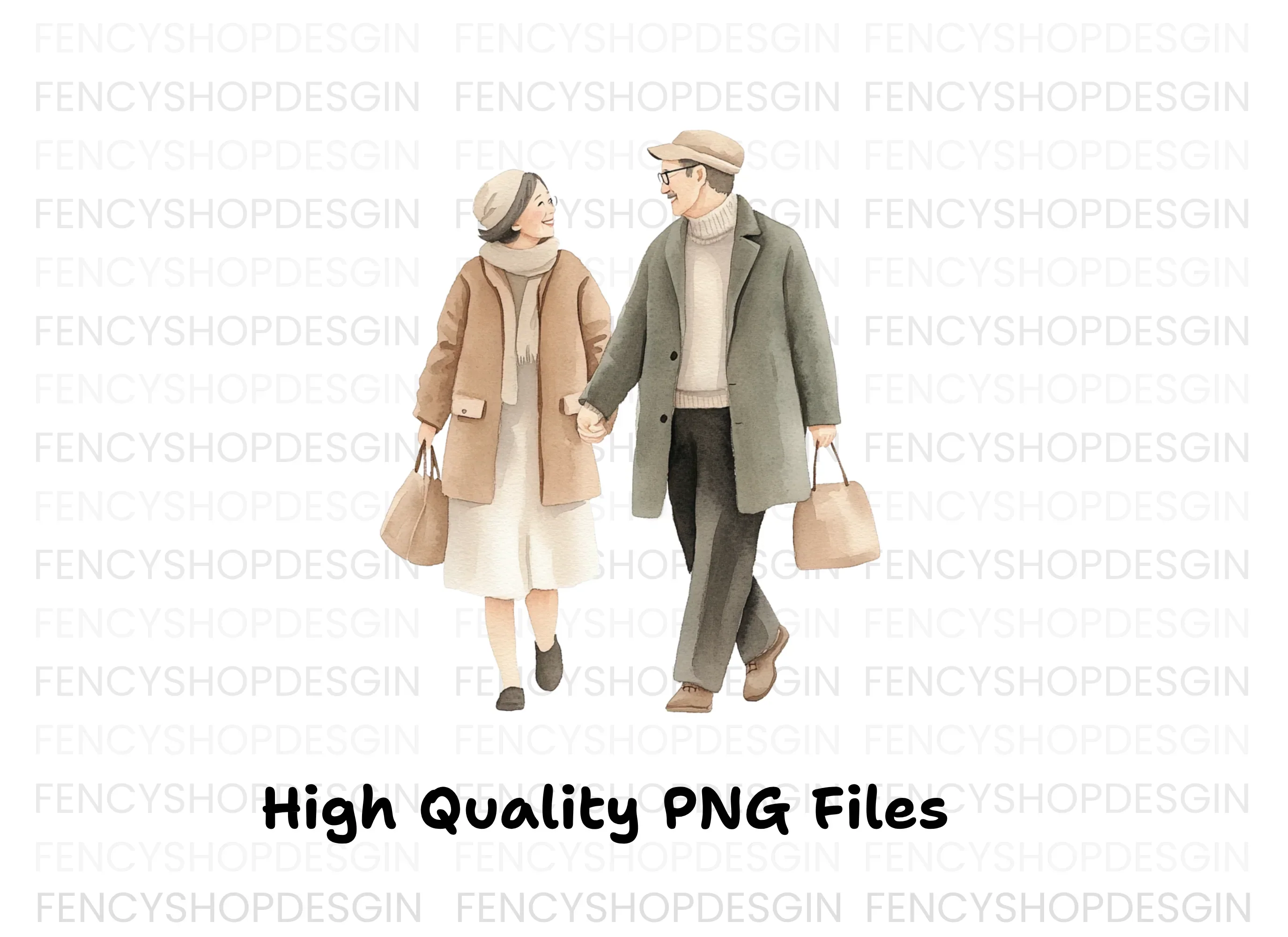 Stylish Senior Couples Walking Clipart Bundle - Image 3