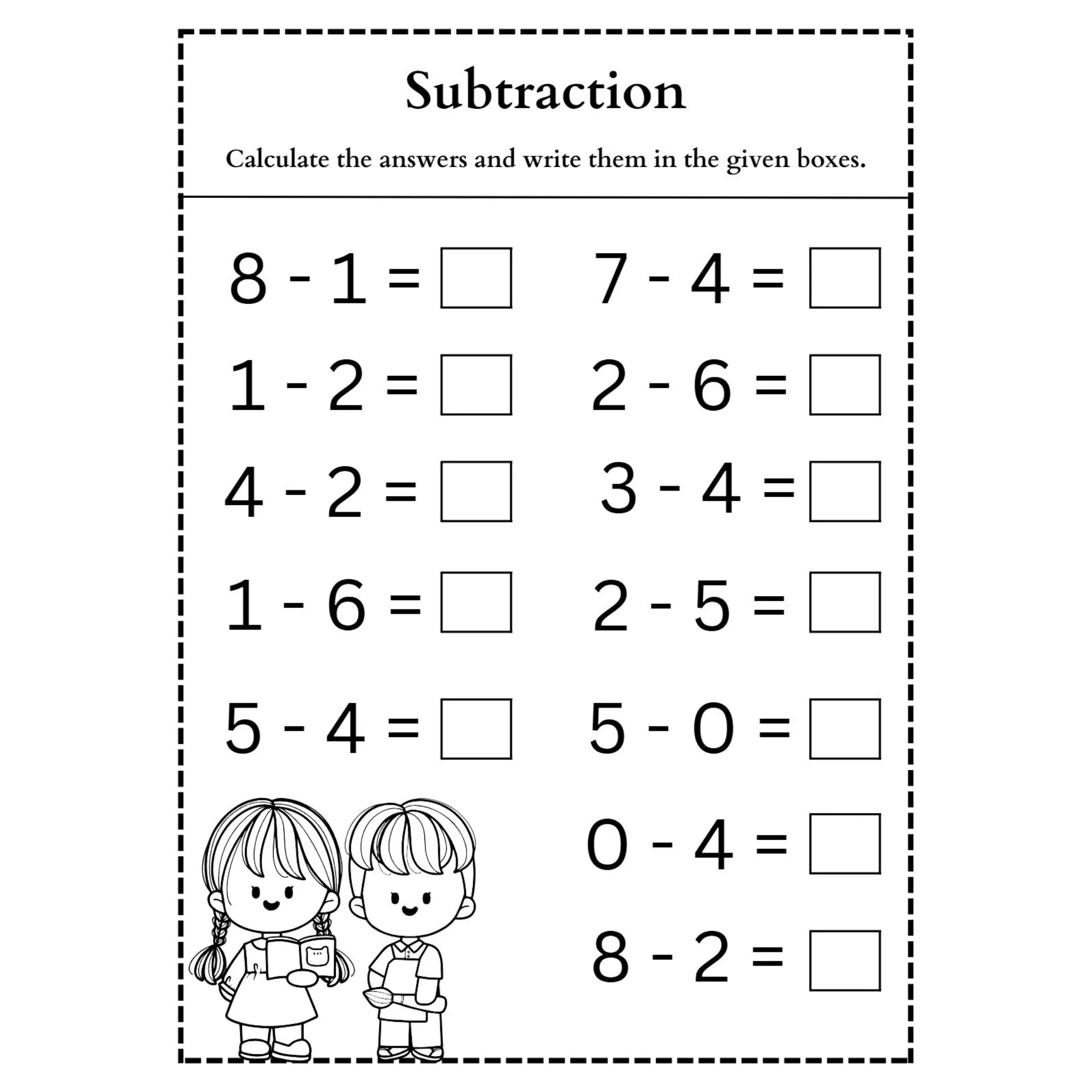Subtraction Worksheet with Answer Boxes - Image 3