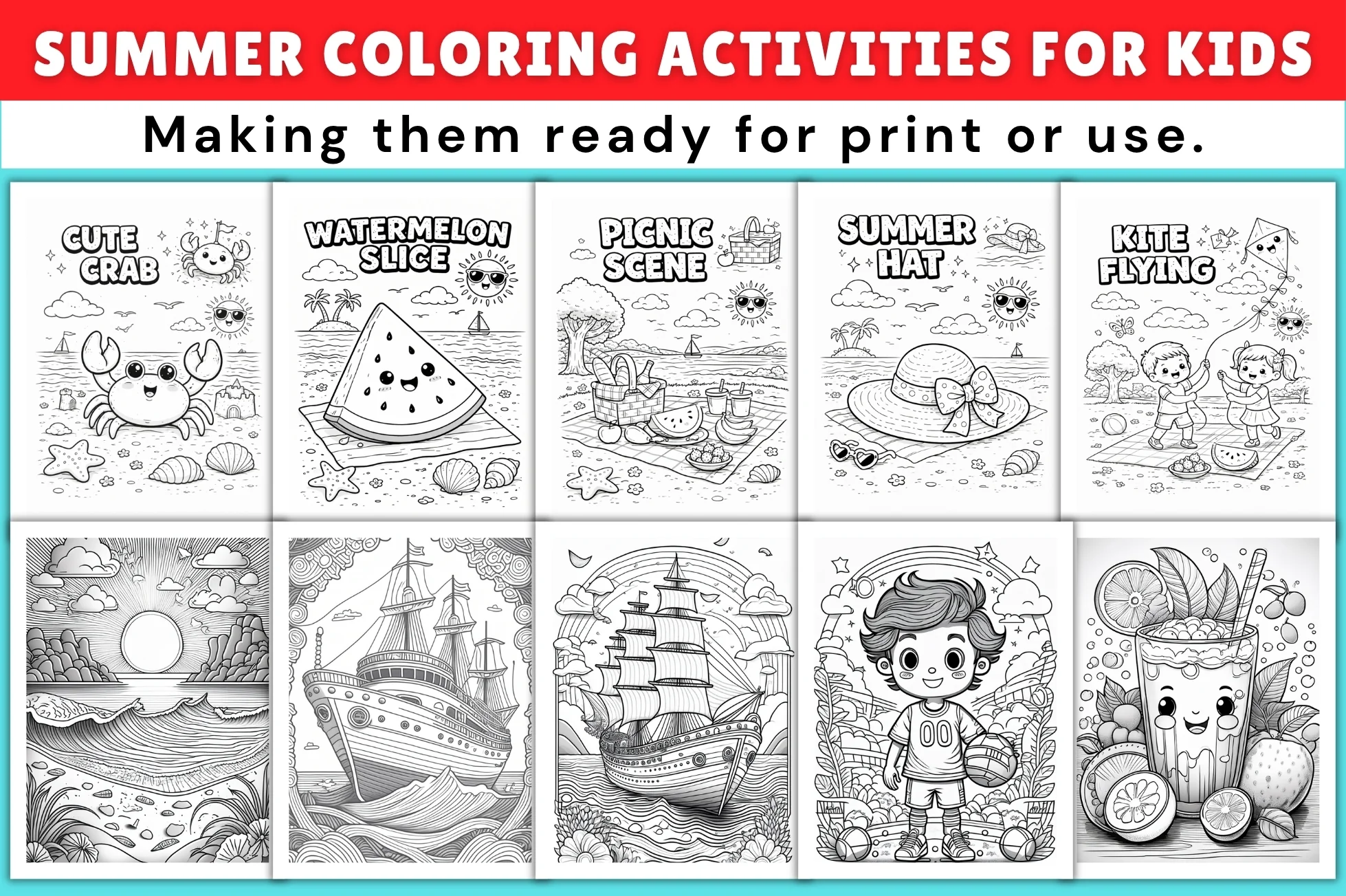 Summer Coloring Activities for Kids Workbook - Image 2