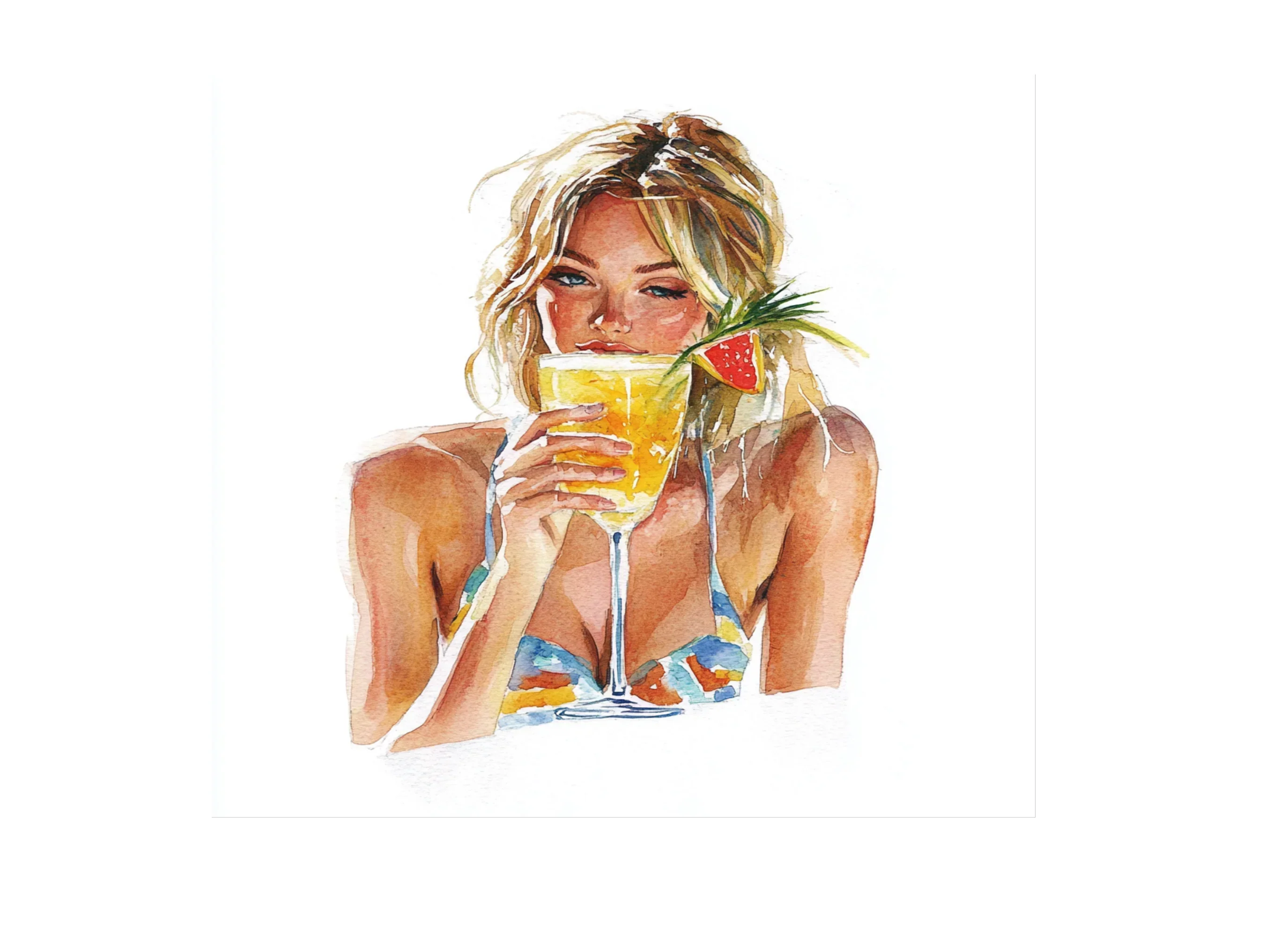 Summer Girls Drinking Cocktails Clipart Bundle - Image 2