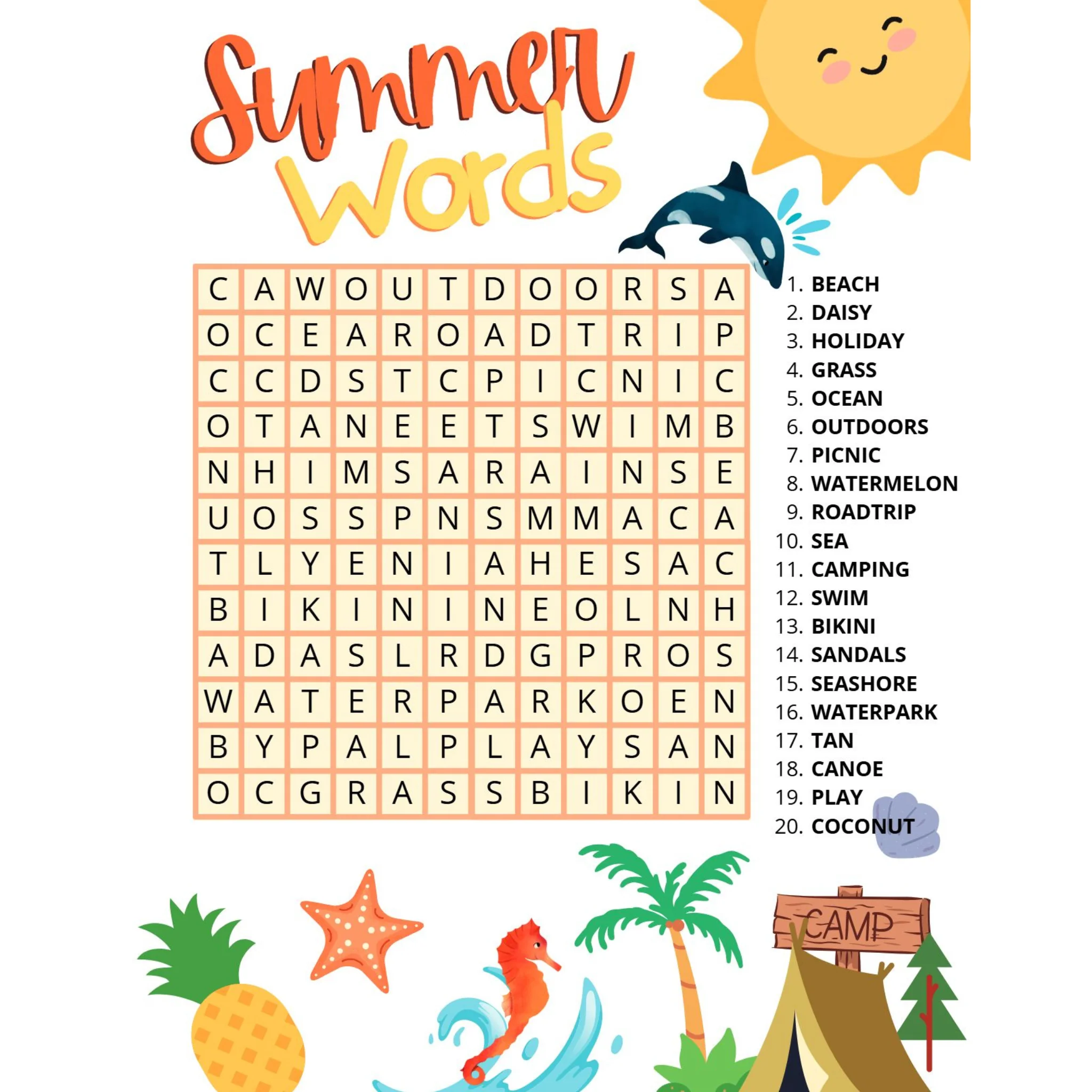 Summer Words Puzzle Worksheet - Image 2