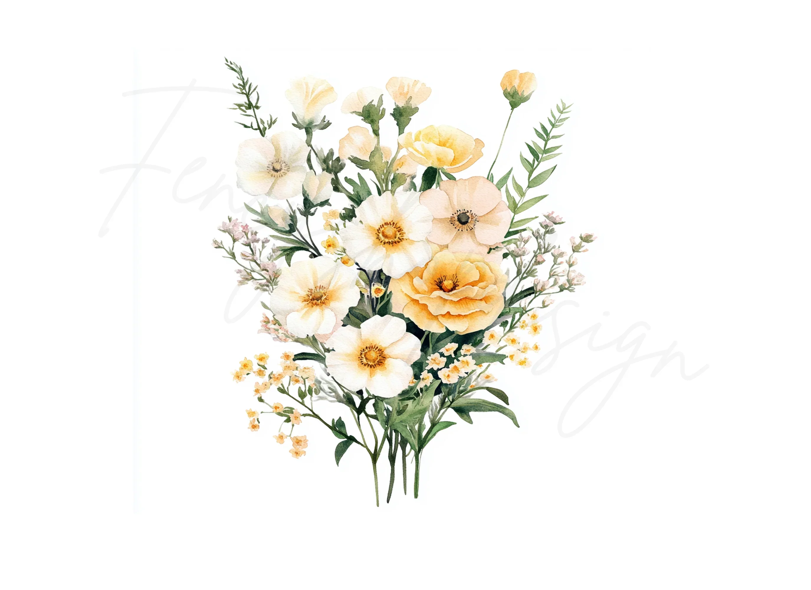 Sunny Yellow and White Floral Bouquets Clipart Bundle - Image 2