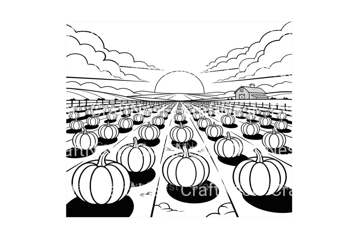 Sunrise Over Pumpkin Field Coloring Books - Image 3