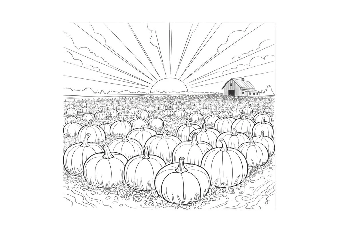 Sunrise Over Pumpkin Field Coloring Books - Image 4