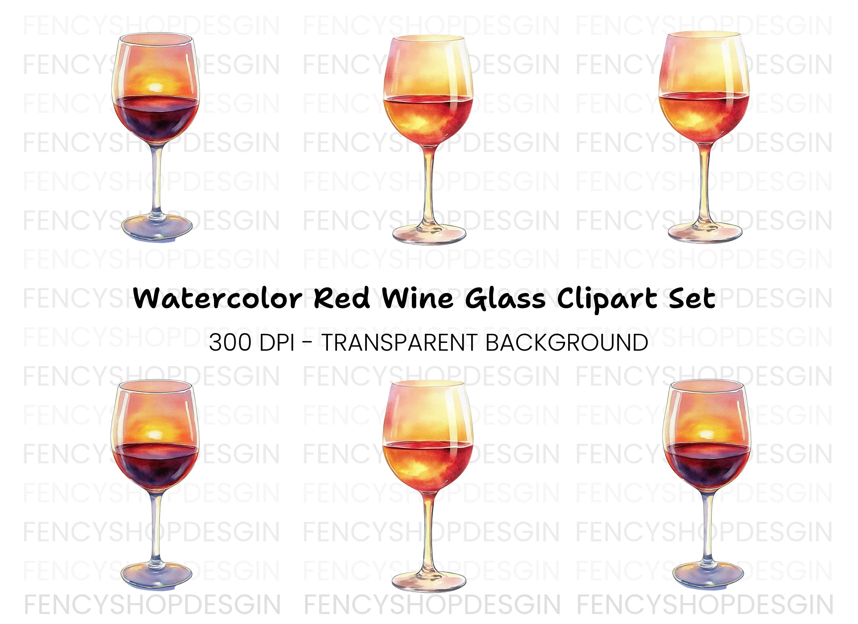 Sunset Reflection Wine Glass Clipart Bundle