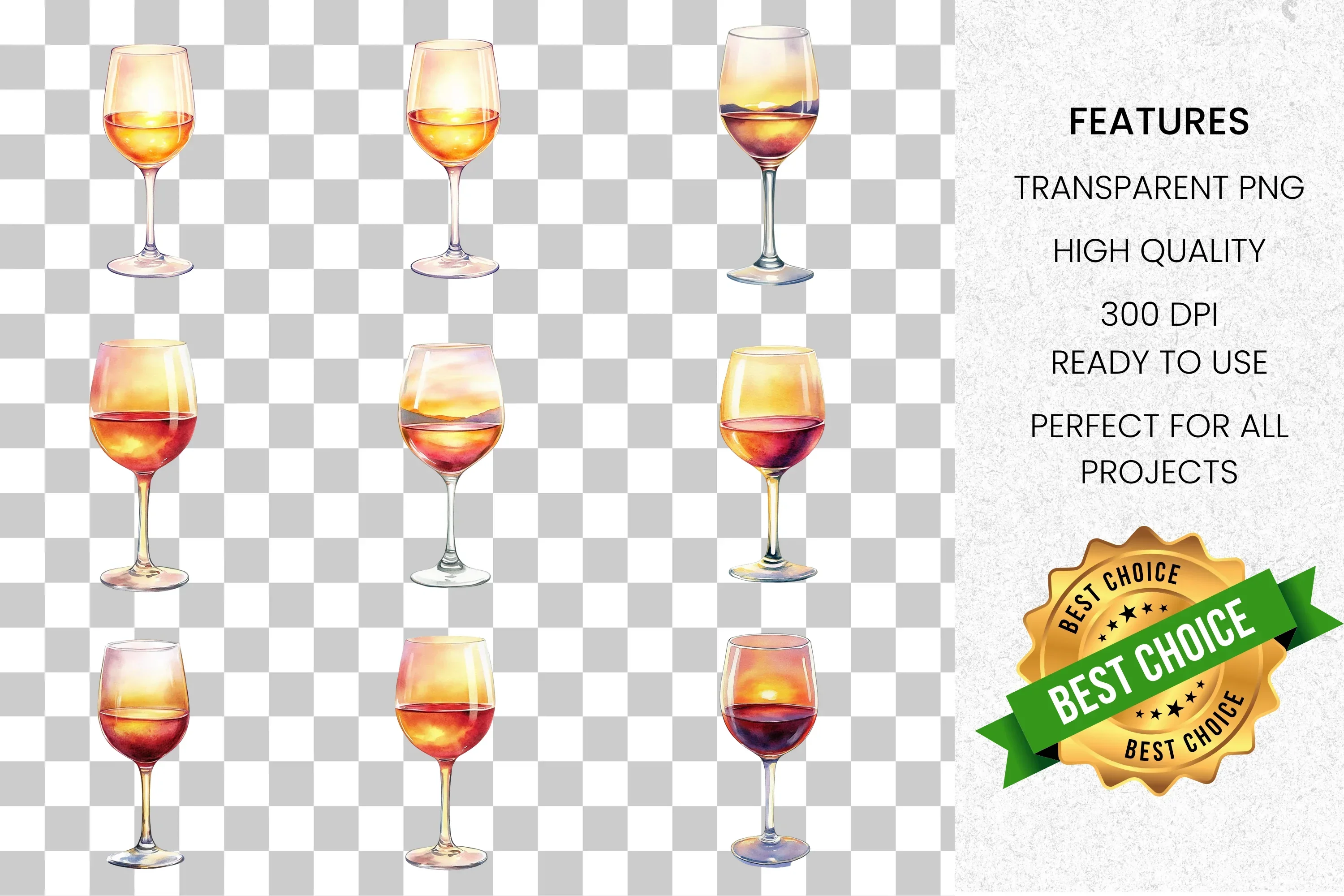 Sunset Wine Glass Clipart Bundle - Image 8